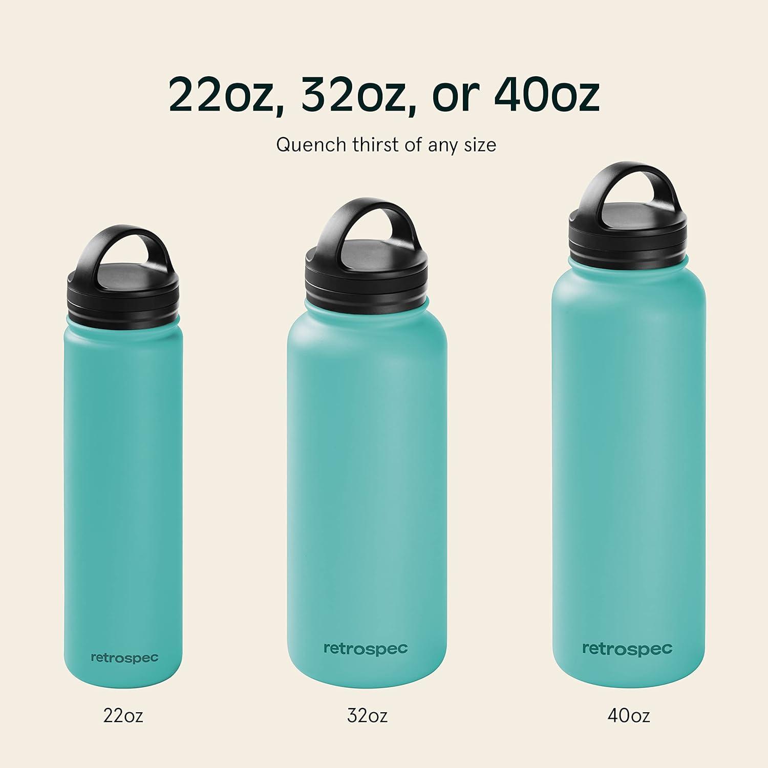 Retrospec Alder Insulated Water Bottle with Straw Lid & Handle Cap – Stainless Steel Wide Mouth Double-Wall Vacuum Insulated Thermos – BPA Free Leakproof Canteen(Blue Ridge)