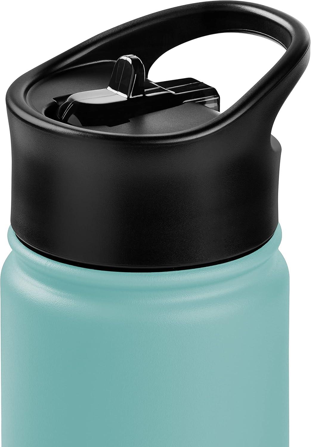 Retrospec Alder Insulated Water Bottle with Straw Lid & Handle Cap – Stainless Steel Wide Mouth Double-Wall Vacuum Insulated Thermos – BPA Free Leakproof Canteen(Blue Ridge)