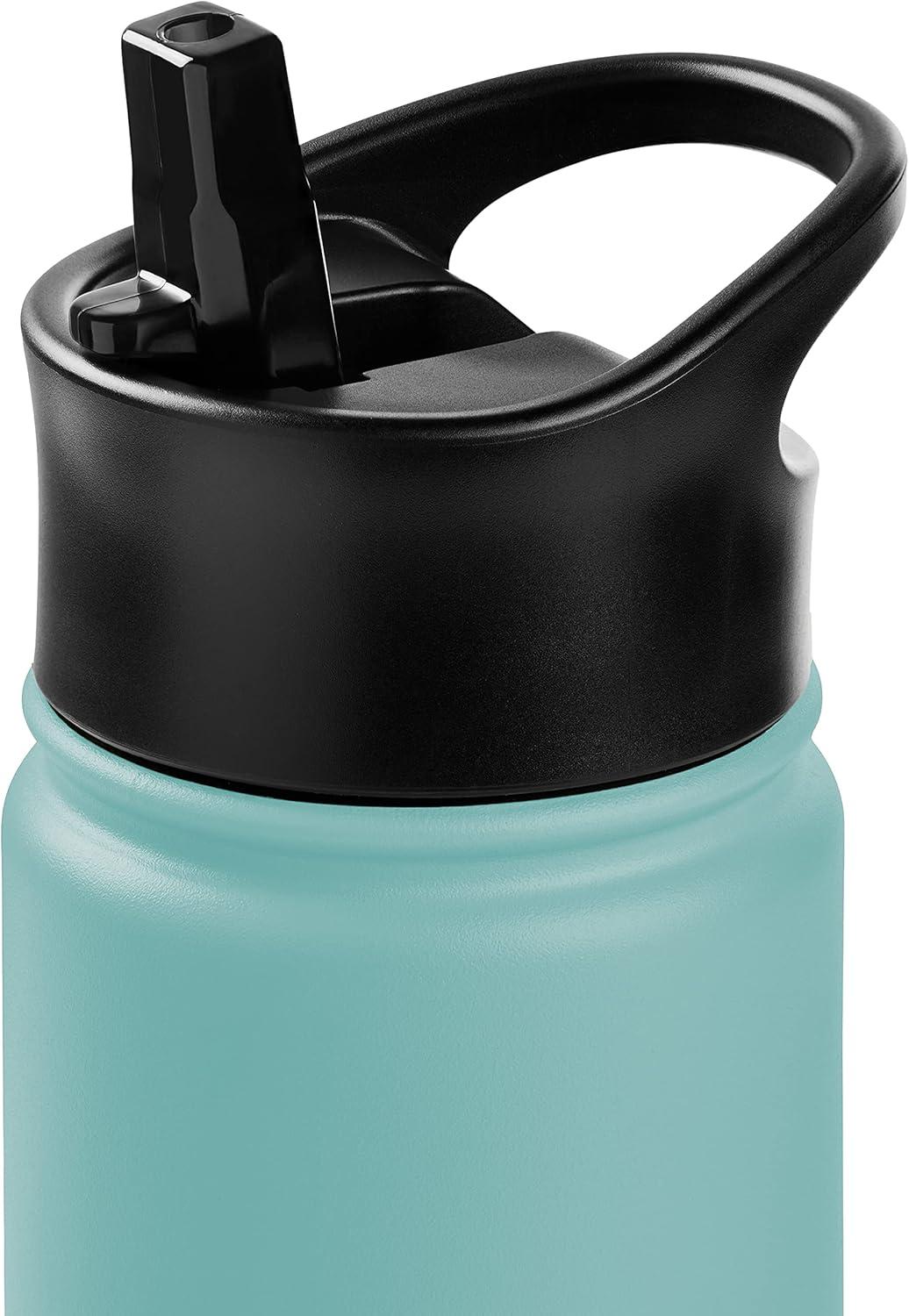 Retrospec Alder Insulated Water Bottle with Straw Lid & Handle Cap – Stainless Steel Wide Mouth Double-Wall Vacuum Insulated Thermos – BPA Free Leakproof Canteen(Blue Ridge)