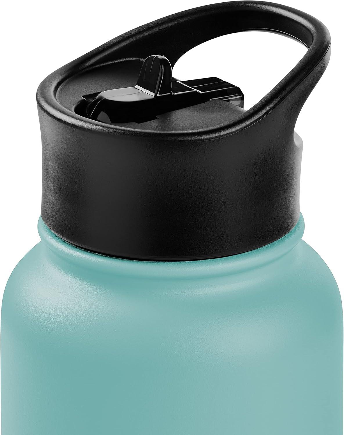 Retrospec Alder Insulated Water Bottle with Straw Lid & Handle Cap – Stainless Steel Wide Mouth Double-Wall Vacuum Insulated Thermos – BPA Free Leakproof Canteen(Blue Ridge)