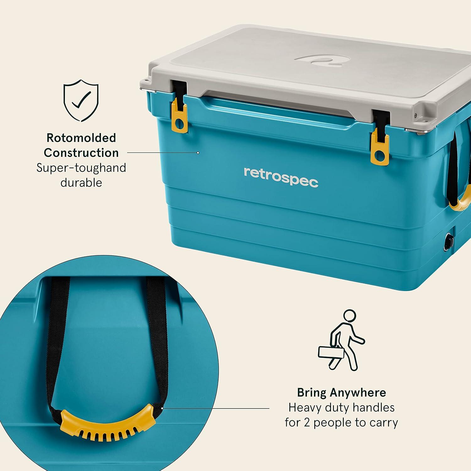 Retrospec Palisade Rotomolded Cooler – Fully Insulated Portable Ice Chest with Built in Bottle Opener, Tie-Down Slots & Dry Goods Basket – Large Beach, Camping & Travel Coolers 25, 45 & 65qt(Coastal Blue)