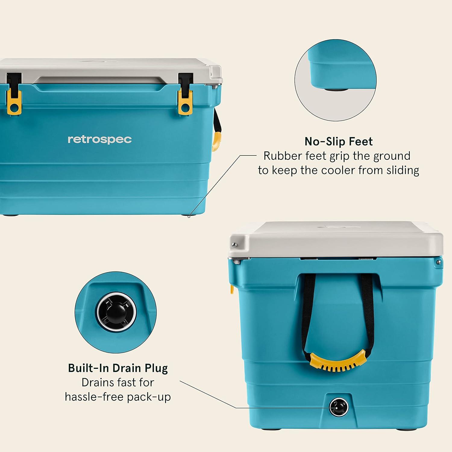 Retrospec Palisade Rotomolded Cooler – Fully Insulated Portable Ice Chest with Built in Bottle Opener, Tie-Down Slots & Dry Goods Basket – Large Beach, Camping & Travel Coolers 25, 45 & 65qt(Coastal Blue)