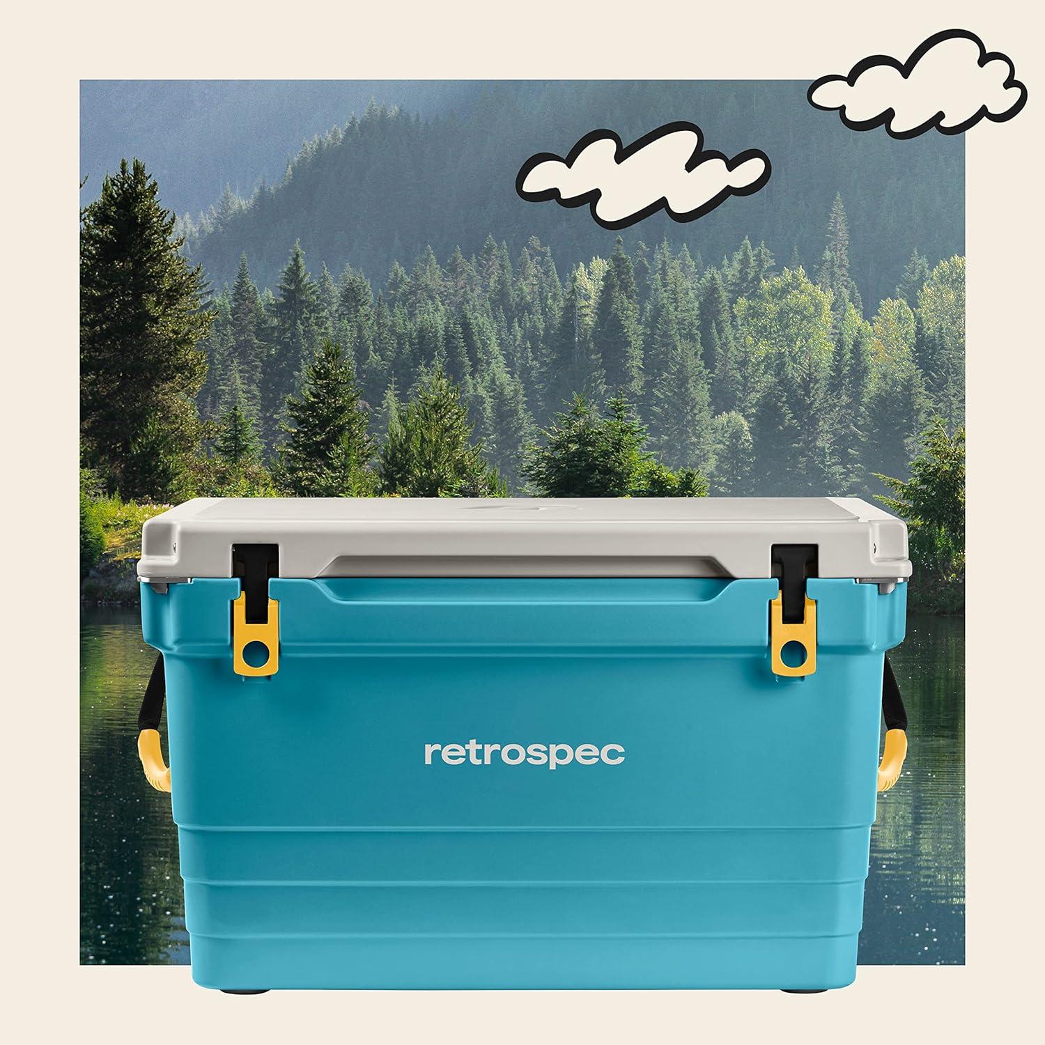 Retrospec Palisade Rotomolded Cooler – Fully Insulated Portable Ice Chest with Built in Bottle Opener, Tie-Down Slots & Dry Goods Basket – Large Beach, Camping & Travel Coolers 25, 45 & 65qt(Coastal Blue)