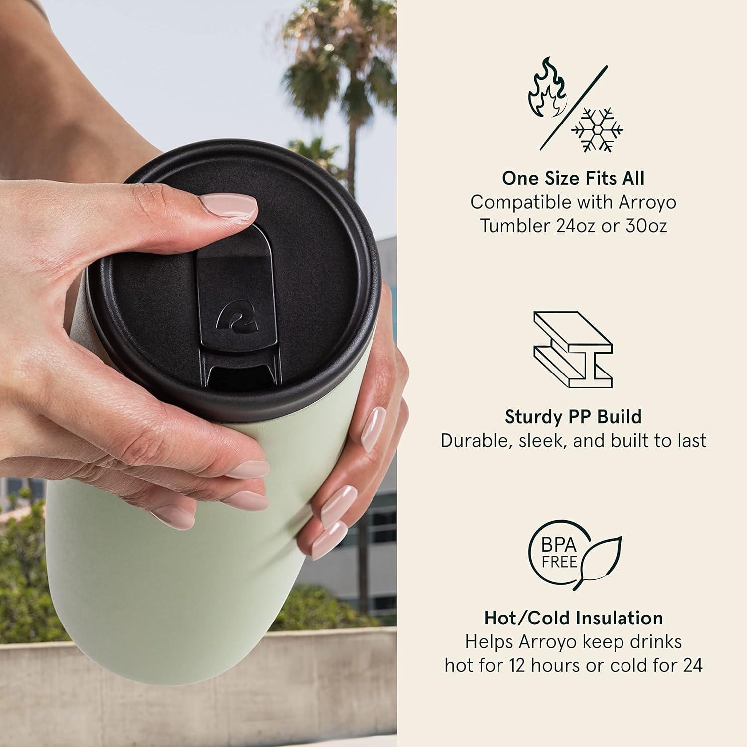 Retrospec Arroyo Tumbler Replacement Straw Lid for Arroyo Stainless Steel Tumbler Insulated Travel Mug BPA Free with All Day Insulation – Fits 24, 30oz Tumbler Lid with Straw – Black(Black)