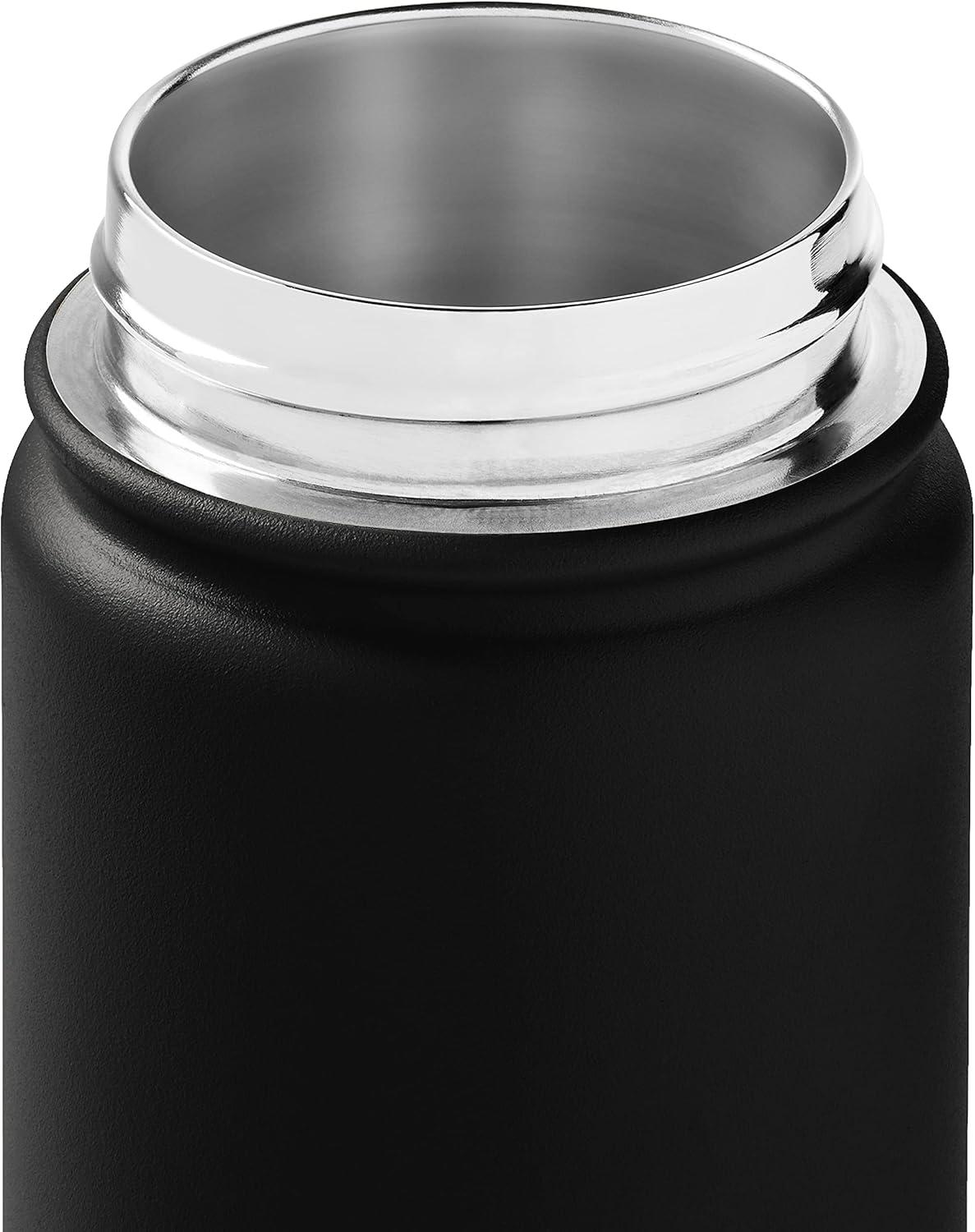 Retrospec Alder Insulated Water Bottle with Straw Lid & Handle Cap – Stainless Steel Wide Mouth Double-Wall Vacuum Insulated Thermos – BPA Free Leakproof Canteen(Black)
