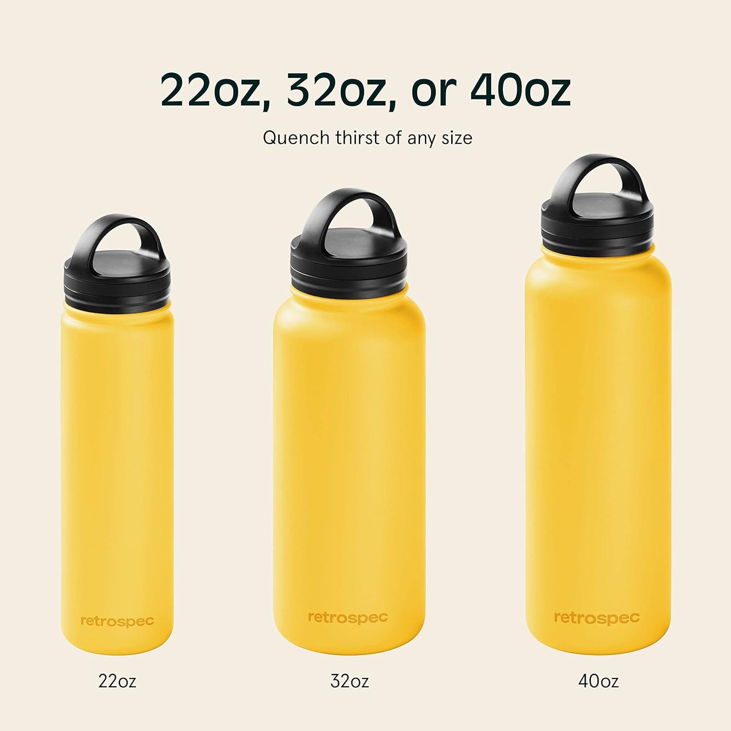 Retrospec Alder Insulated Water Bottle with Straw Lid & Handle Cap – Stainless Steel Wide Mouth Double-Wall Vacuum Insulated Thermos – BPA Free Leakproof Canteen(Honey)