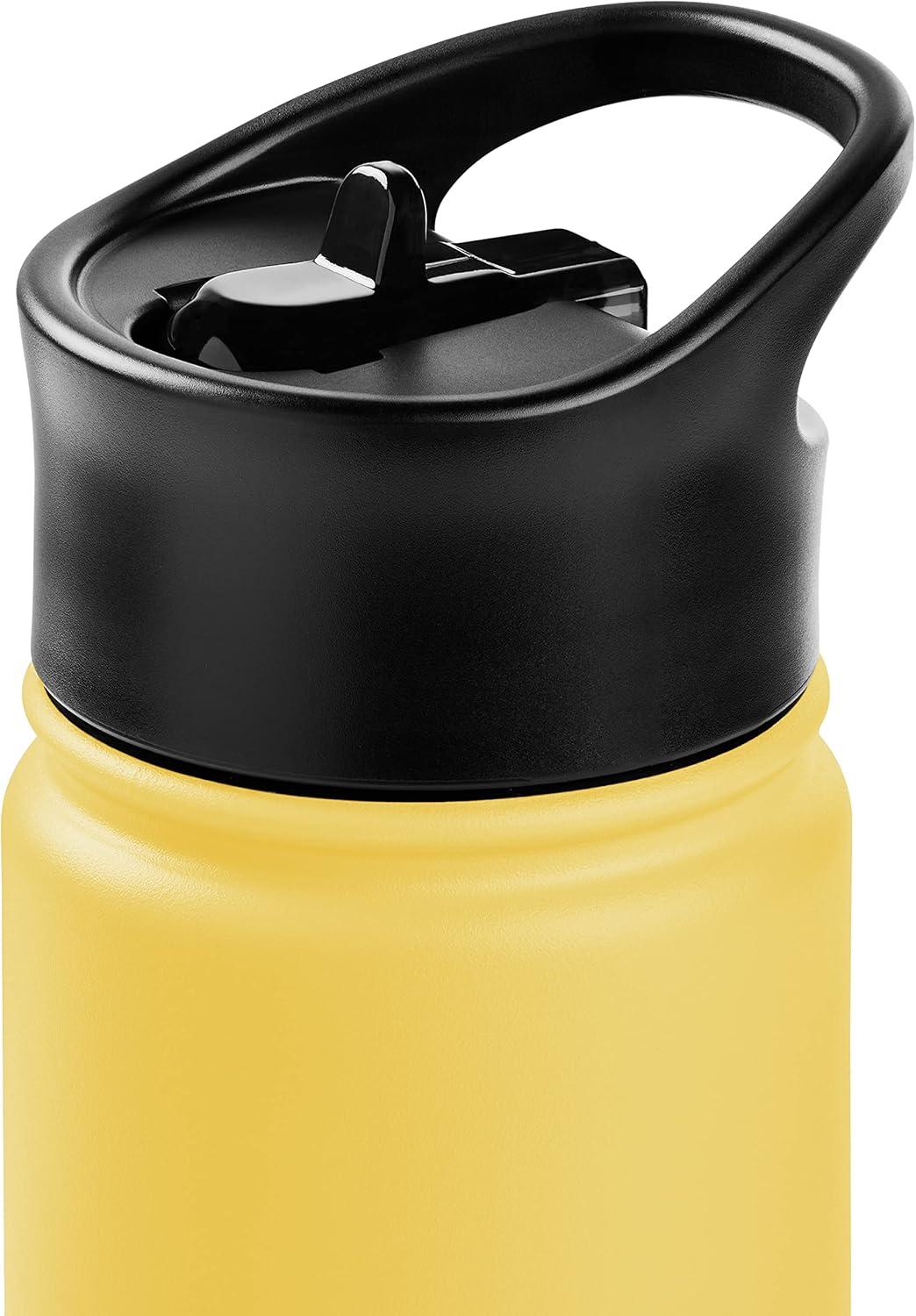 Retrospec Alder Insulated Water Bottle with Straw Lid & Handle Cap – Stainless Steel Wide Mouth Double-Wall Vacuum Insulated Thermos – BPA Free Leakproof Canteen(Honey)