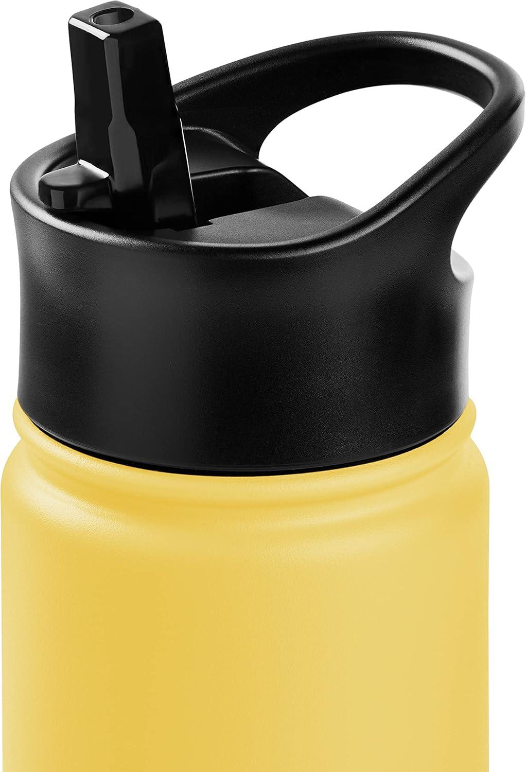 Retrospec Alder Insulated Water Bottle with Straw Lid & Handle Cap – Stainless Steel Wide Mouth Double-Wall Vacuum Insulated Thermos – BPA Free Leakproof Canteen(Honey)