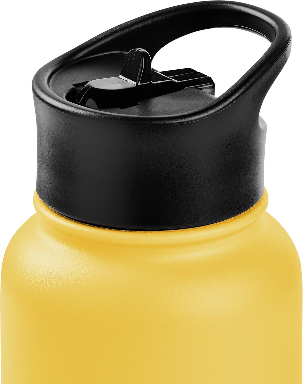 Retrospec Alder Insulated Water Bottle with Straw Lid & Handle Cap – Stainless Steel Wide Mouth Double-Wall Vacuum Insulated Thermos – BPA Free Leakproof Canteen(Honey)