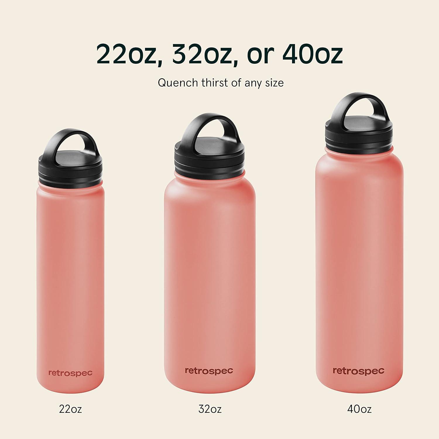 Retrospec Alder Insulated Water Bottle with Straw Lid & Handle Cap – Stainless Steel Wide Mouth Double-Wall Vacuum Insulated Thermos – BPA Free Leakproof Canteen(Melon)