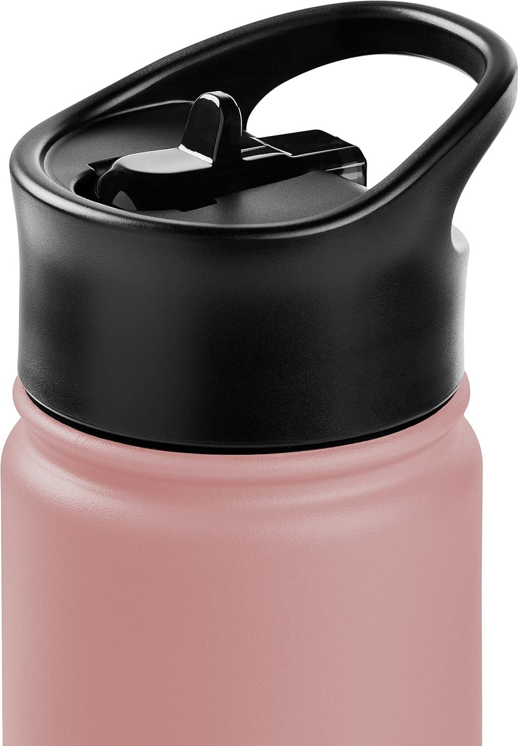 Retrospec Alder Insulated Water Bottle with Straw Lid & Handle Cap – Stainless Steel Wide Mouth Double-Wall Vacuum Insulated Thermos – BPA Free Leakproof Canteen(Melon)