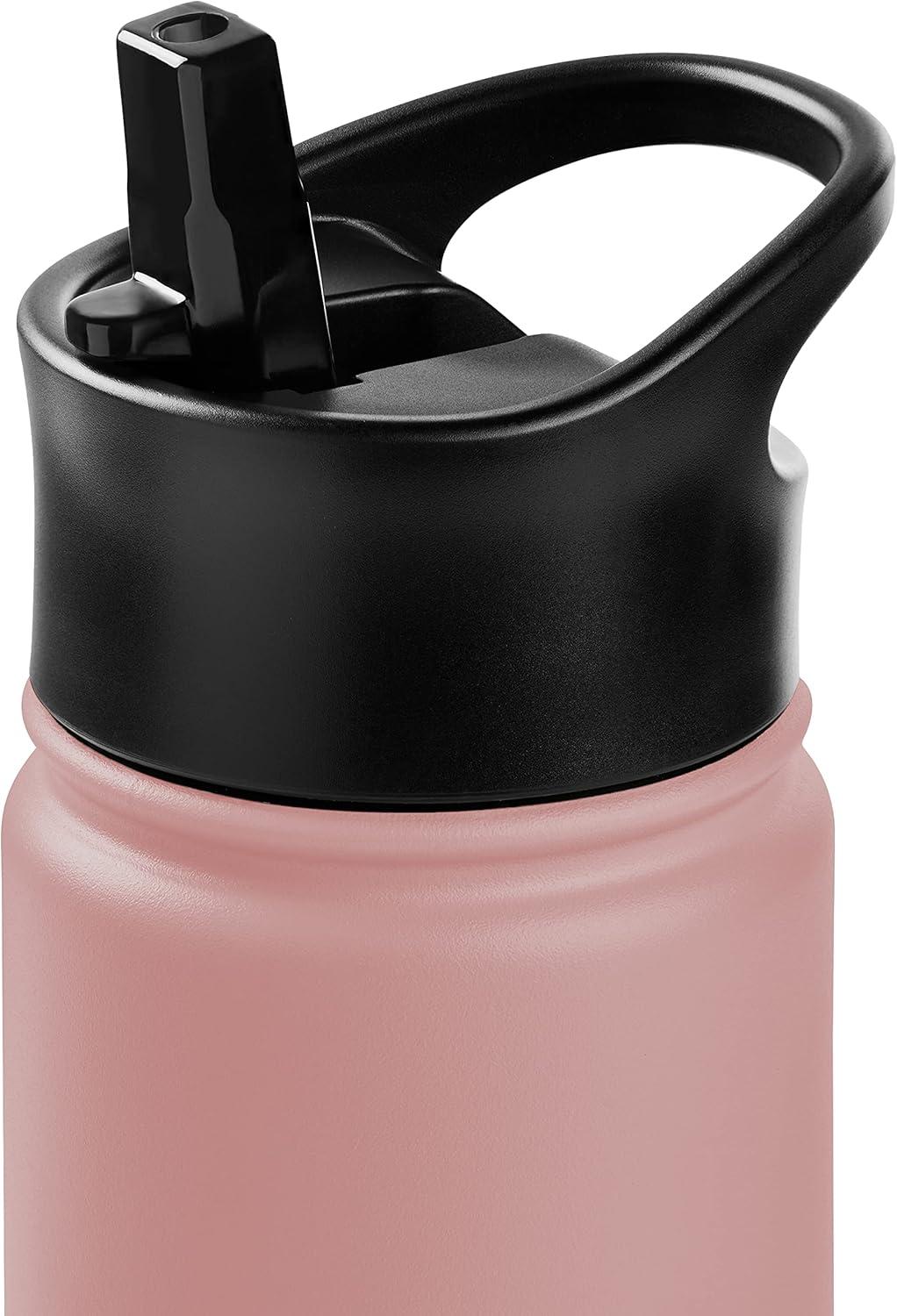 Retrospec Alder Insulated Water Bottle with Straw Lid & Handle Cap – Stainless Steel Wide Mouth Double-Wall Vacuum Insulated Thermos – BPA Free Leakproof Canteen(Melon)