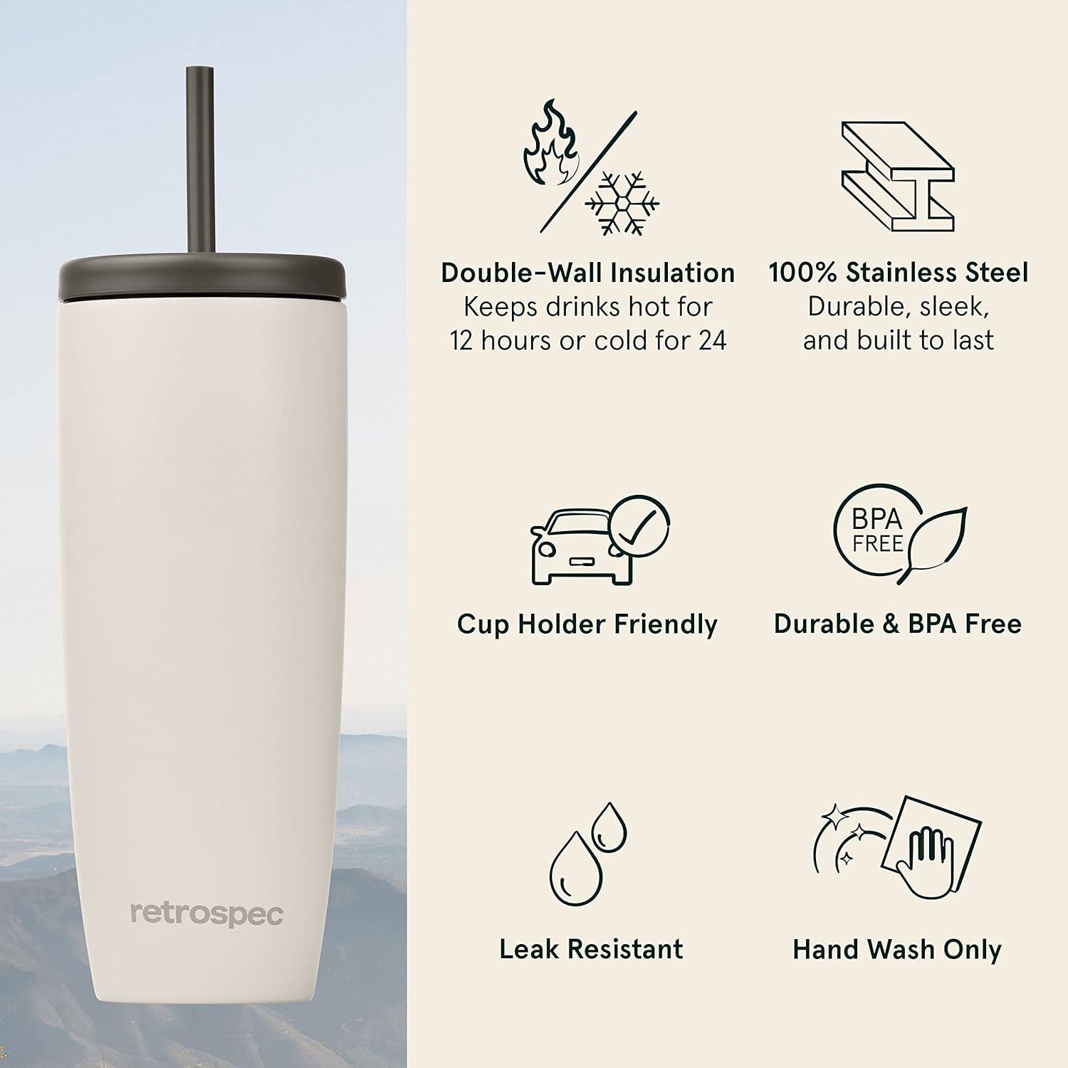 Retrospec Arroyo Stainless Steel Tumbler with Lid and Straw – Reusable Insulated Tumbler Cup – Iced Coffee Travel Mug – Double Walled Thermal Tumblers(Matte Abalone)
