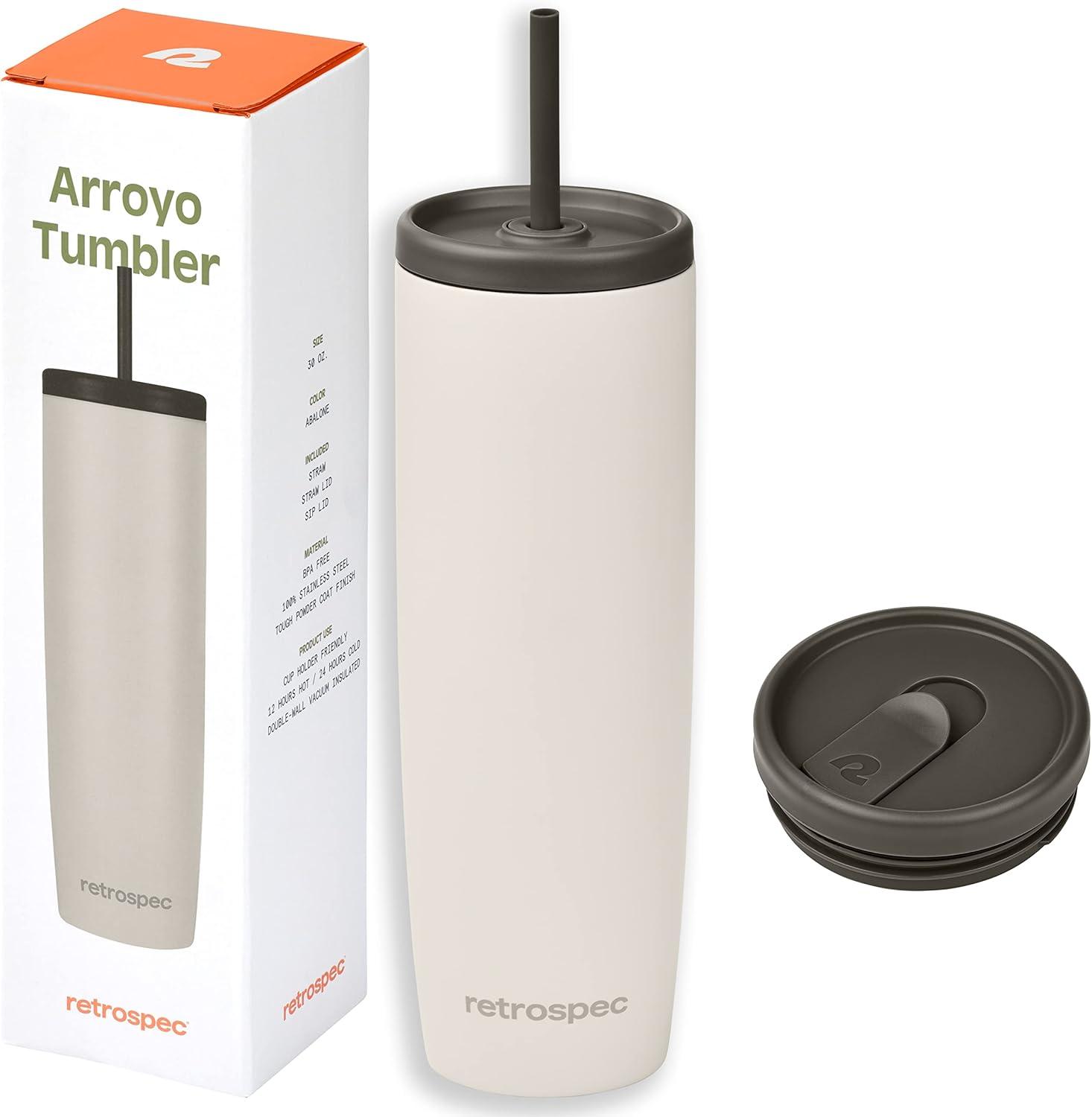 Retrospec Arroyo Stainless Steel Tumbler with Lid and Straw – Reusable Insulated Tumbler Cup – Iced Coffee Travel Mug – Double Walled Thermal Tumblers(Matte Abalone)