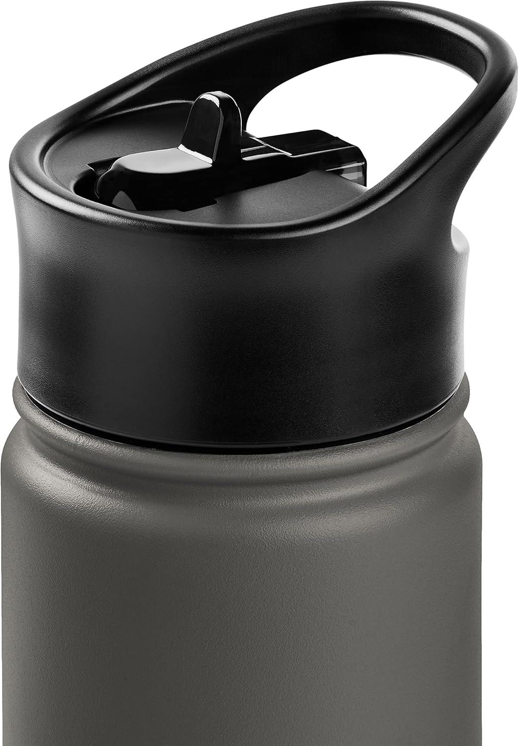 Retrospec Alder Insulated Water Bottle with Straw Lid & Handle Cap – Stainless Steel Wide Mouth Double-Wall Vacuum Insulated Thermos – BPA Free Leakproof Canteen(Basalt)