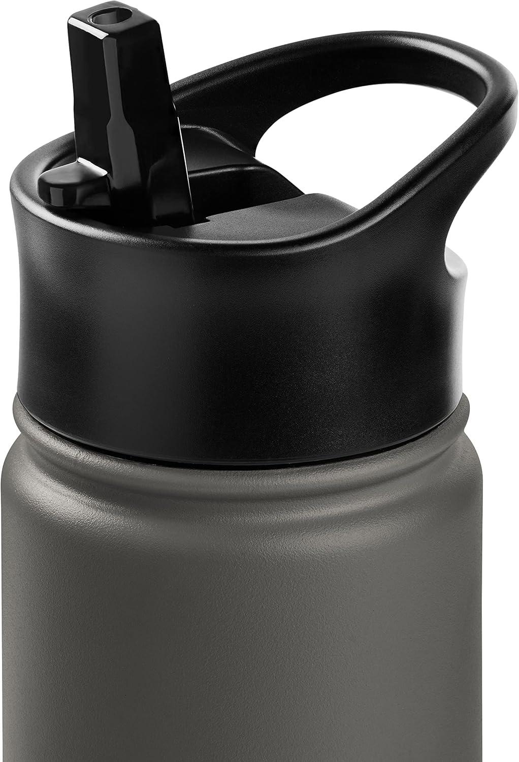Retrospec Alder Insulated Water Bottle with Straw Lid & Handle Cap – Stainless Steel Wide Mouth Double-Wall Vacuum Insulated Thermos – BPA Free Leakproof Canteen(Basalt)