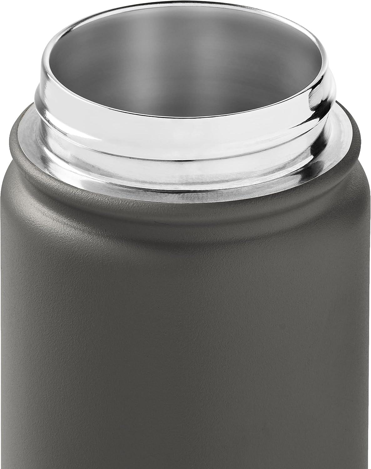 Retrospec Alder Insulated Water Bottle with Straw Lid & Handle Cap – Stainless Steel Wide Mouth Double-Wall Vacuum Insulated Thermos – BPA Free Leakproof Canteen(Basalt)