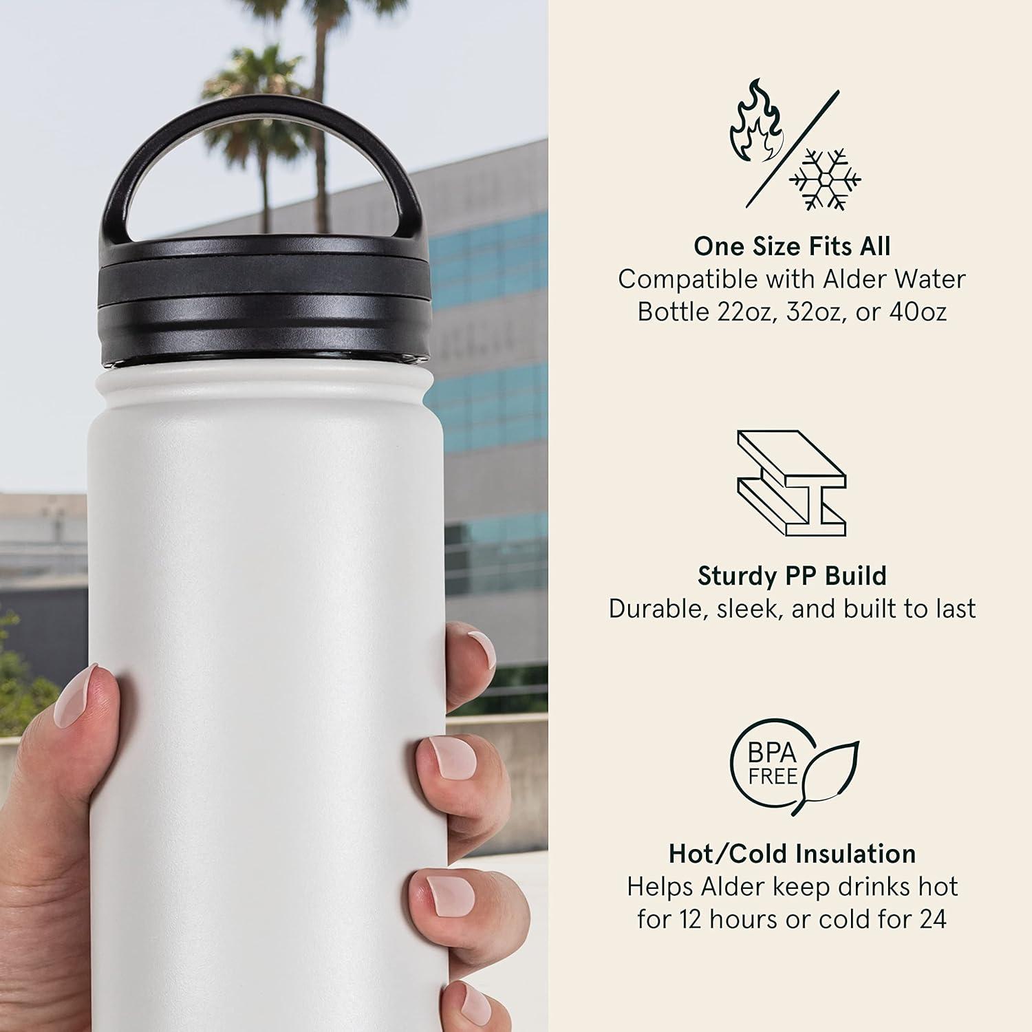 Retrospec Alder Wide Mouth Water Bottle Lid for Retrospec Alder Canteen Water Bottle, BPA Free Plastic Water Bottle Lid with Leak-Resistant Seal fits 22, 32, or 40 oz