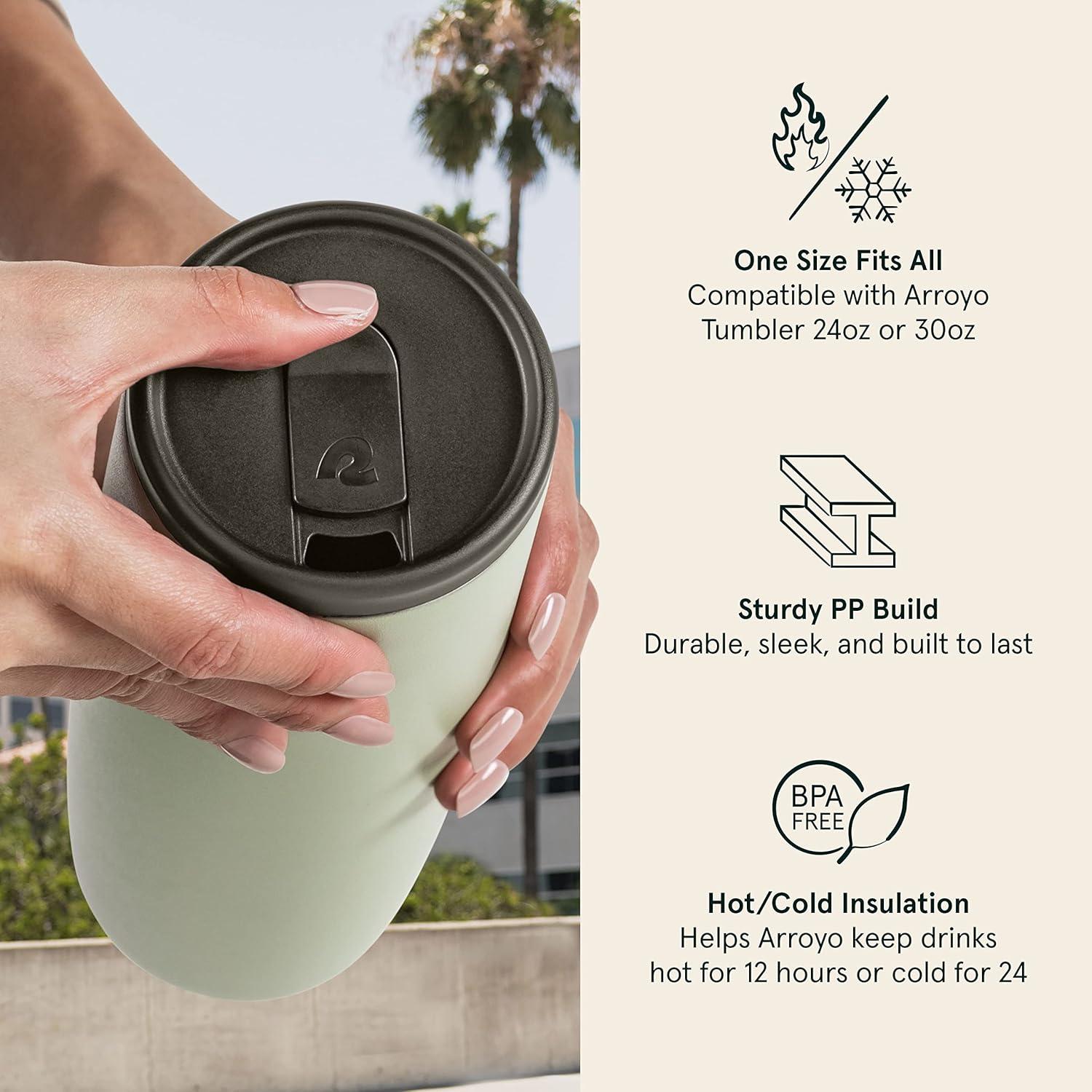 Retrospec Arroyo Tumbler Replacement Straw Lid for Arroyo Stainless Steel Tumbler Insulated Travel Mug BPA Free with All Day Insulation – Fits 24, 30oz Tumbler Lid with Straw – Black(Gray)