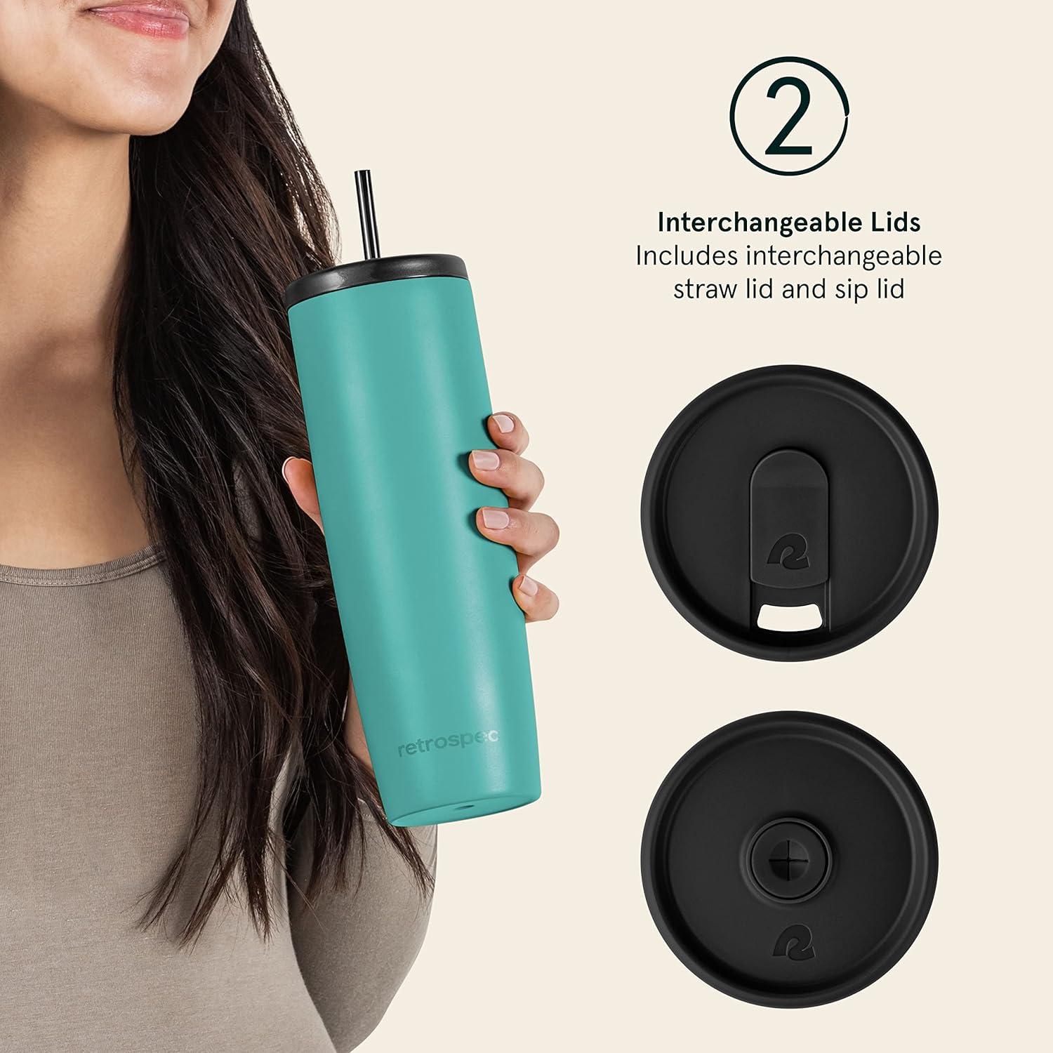 Retrospec Arroyo Stainless Steel Tumbler with Lid and Straw – Reusable Insulated Tumbler Cup – Iced Coffee Travel Mug – Double Walled Thermal Tumblers(Matte Blue Ridge)