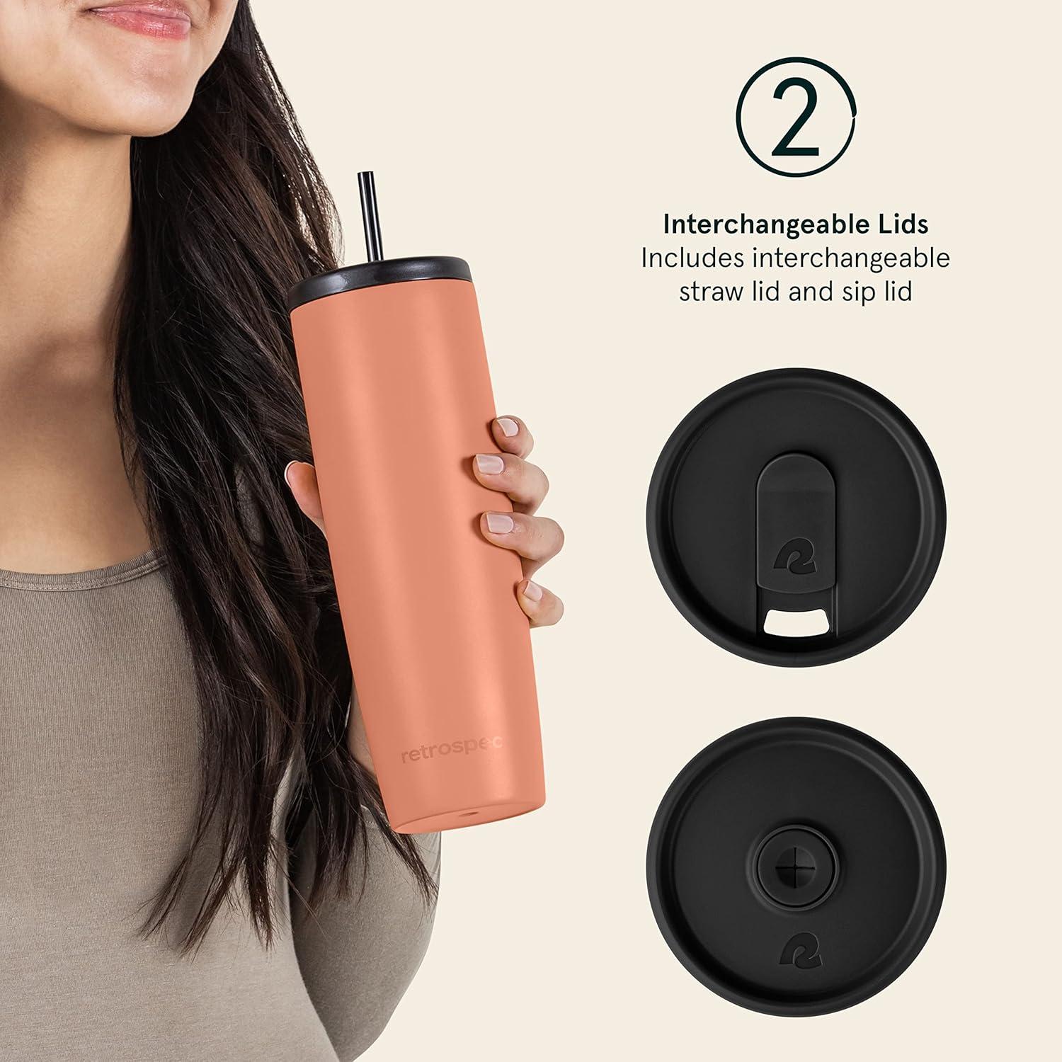 Retrospec Arroyo Stainless Steel Tumbler with Lid and Straw – Reusable Insulated Tumbler Cup – Iced Coffee Travel Mug – Double Walled Thermal Tumblers(Matte Melon)
