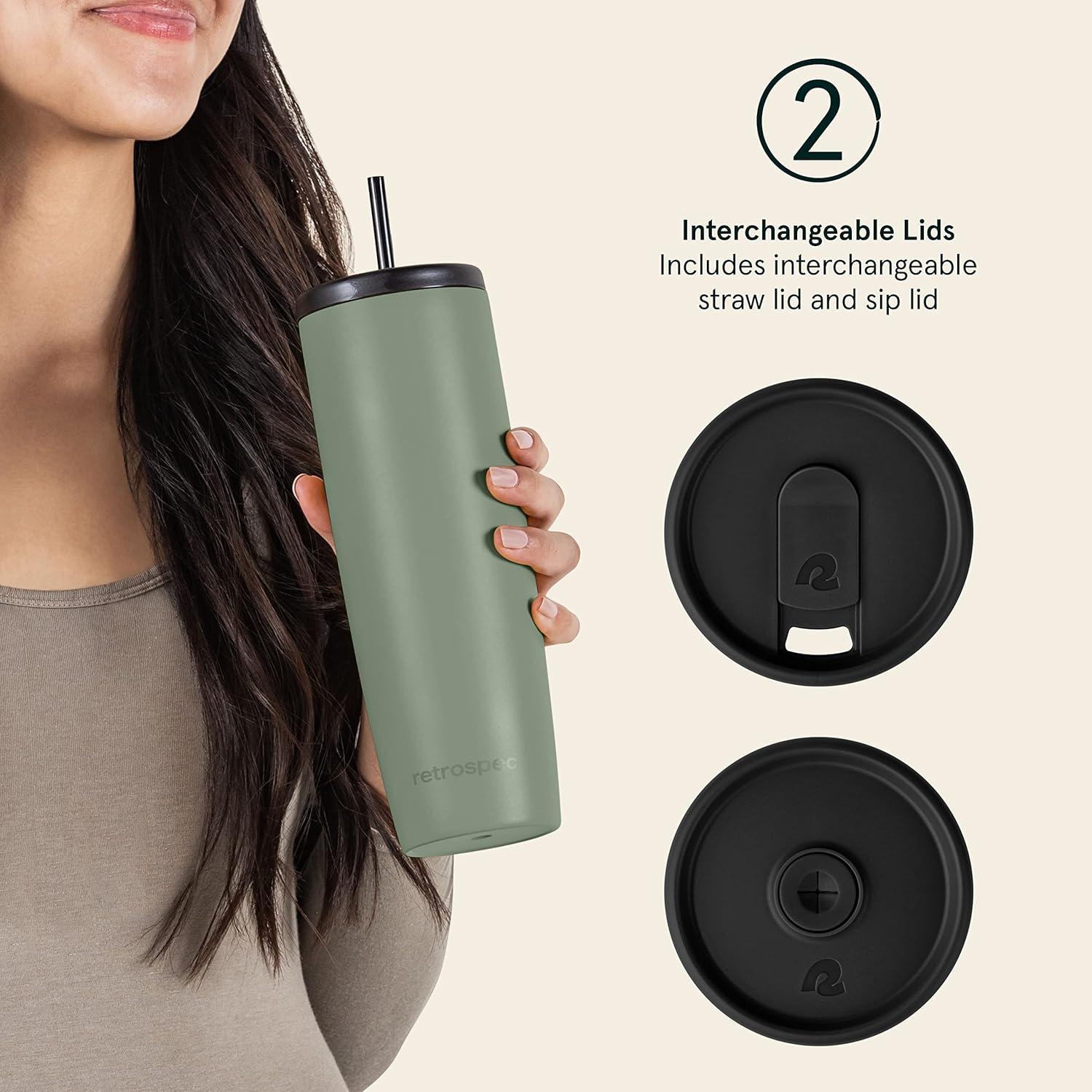 Retrospec Arroyo Stainless Steel Tumbler with Lid and Straw – Reusable Insulated Tumbler Cup – Iced Coffee Travel Mug – Double Walled Thermal Tumblers(Matte Pistachio)