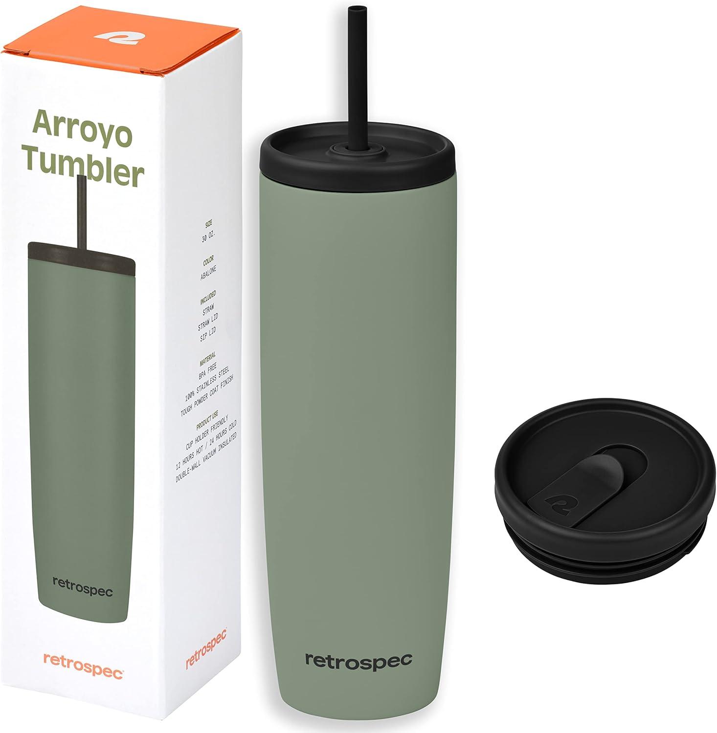 Retrospec Arroyo Stainless Steel Tumbler with Lid and Straw – Reusable Insulated Tumbler Cup – Iced Coffee Travel Mug – Double Walled Thermal Tumblers(Matte Pistachio)