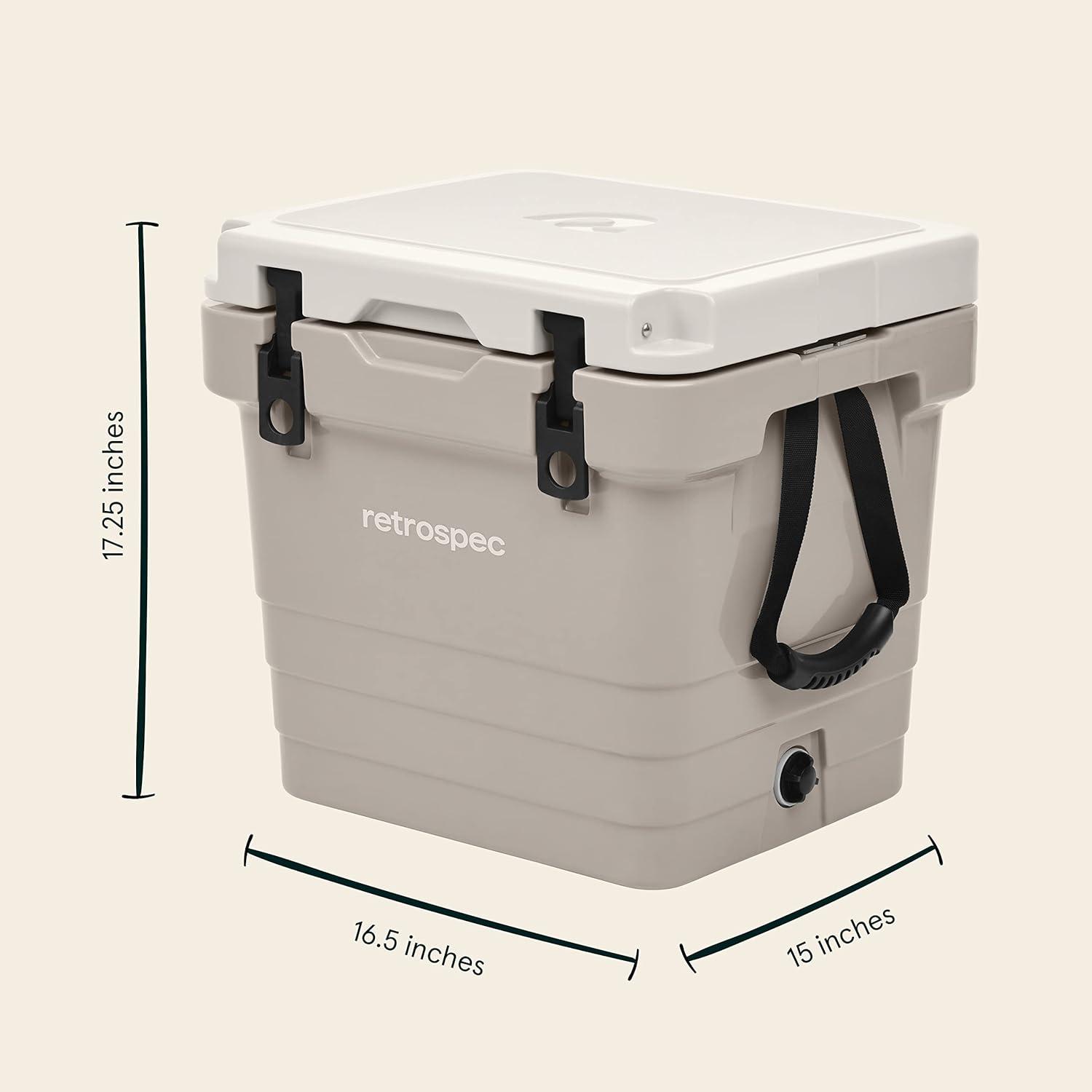 Retrospec Palisade Rotomolded Cooler – Fully Insulated Portable Ice Chest with Built in Bottle Opener, Tie-Down Slots & Dry Goods Basket – Large Beach, Camping & Travel Coolers 25, 45 & 65qt(Dune)