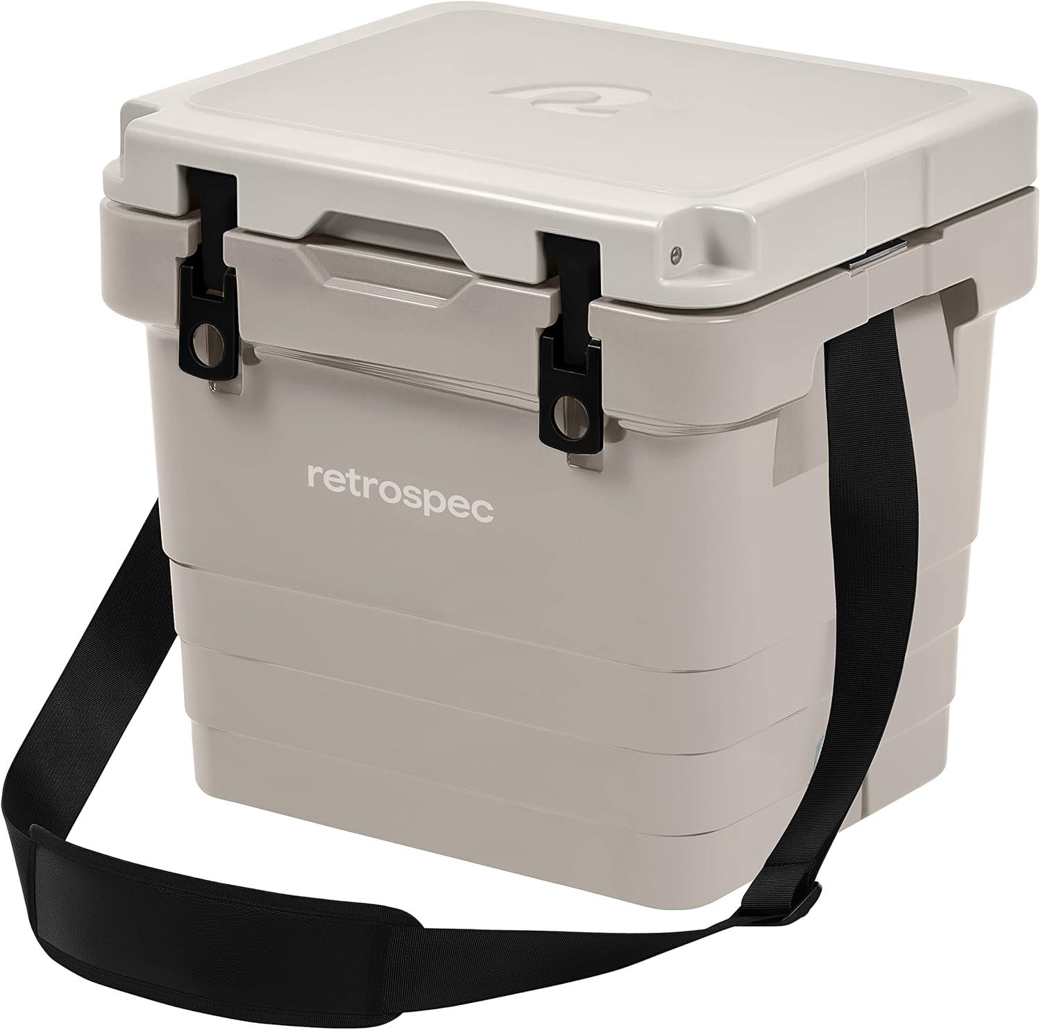 Retrospec Palisade Rotomolded Cooler – Fully Insulated Portable Ice Chest with Built in Bottle Opener, Tie-Down Slots & Dry Goods Basket – Large Beach, Camping & Travel Coolers 25, 45 & 65qt(Dune)