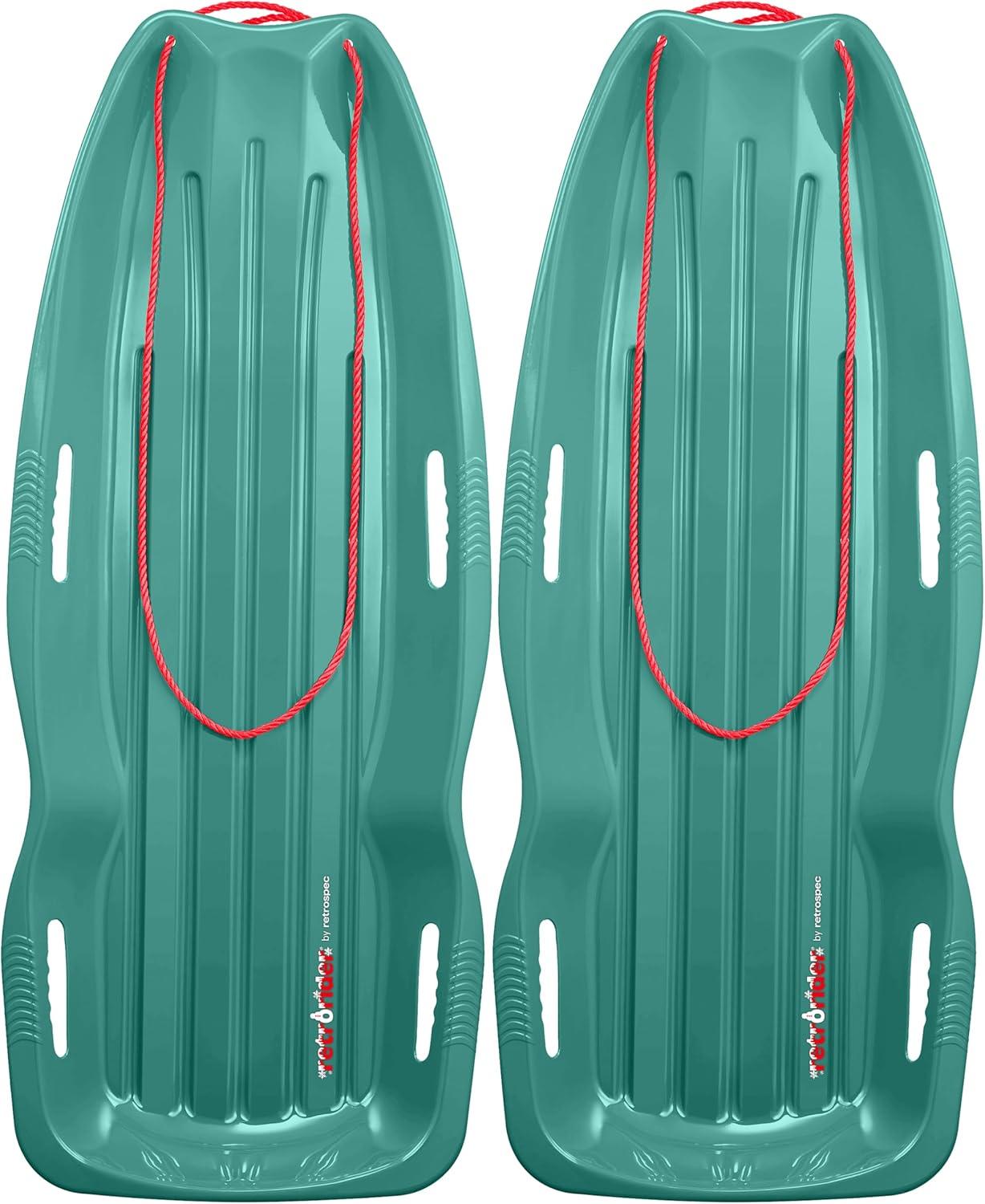 Retrospec Retrorider Plastic Snow Sled – Toboggan Style with Pull Rope, Cold-Resistant Coating, and Hard Bottom for Smooth Downhill Rides – Available in 35″ and 48″ Sizes for Kids and Adults(Wintertide)