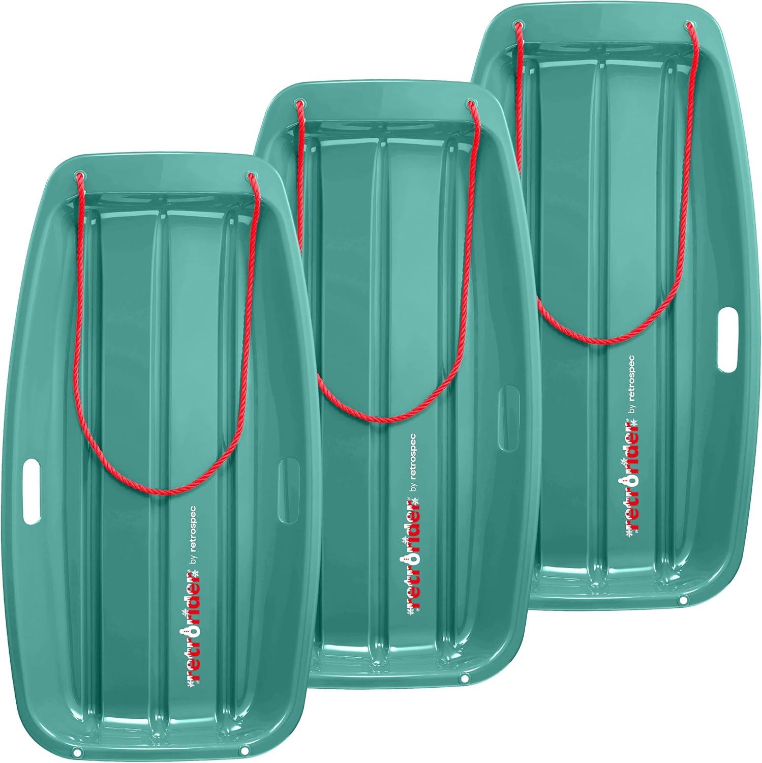 Retrospec Retrorider Plastic Snow Sled – Toboggan Style with Pull Rope, Cold-Resistant Coating, and Hard Bottom for Smooth Downhill Rides – Available in 35″ and 48″ Sizes for Kids and Adults(Wintertide)