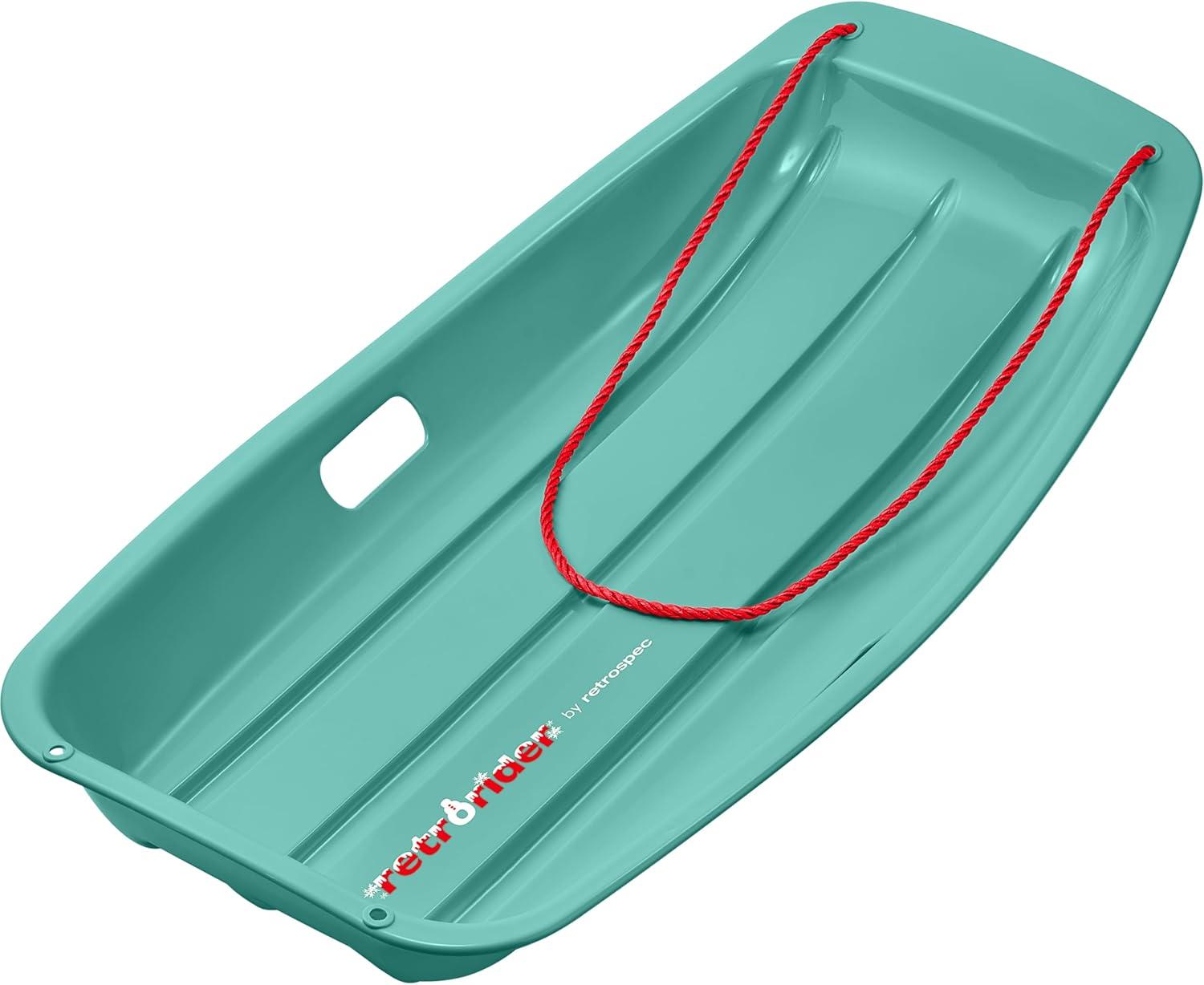 Retrospec Retrorider Plastic Snow Sled – Toboggan Style with Pull Rope, Cold-Resistant Coating, and Hard Bottom for Smooth Downhill Rides – Available in 35″ and 48″ Sizes for Kids and Adults(Wintertide)