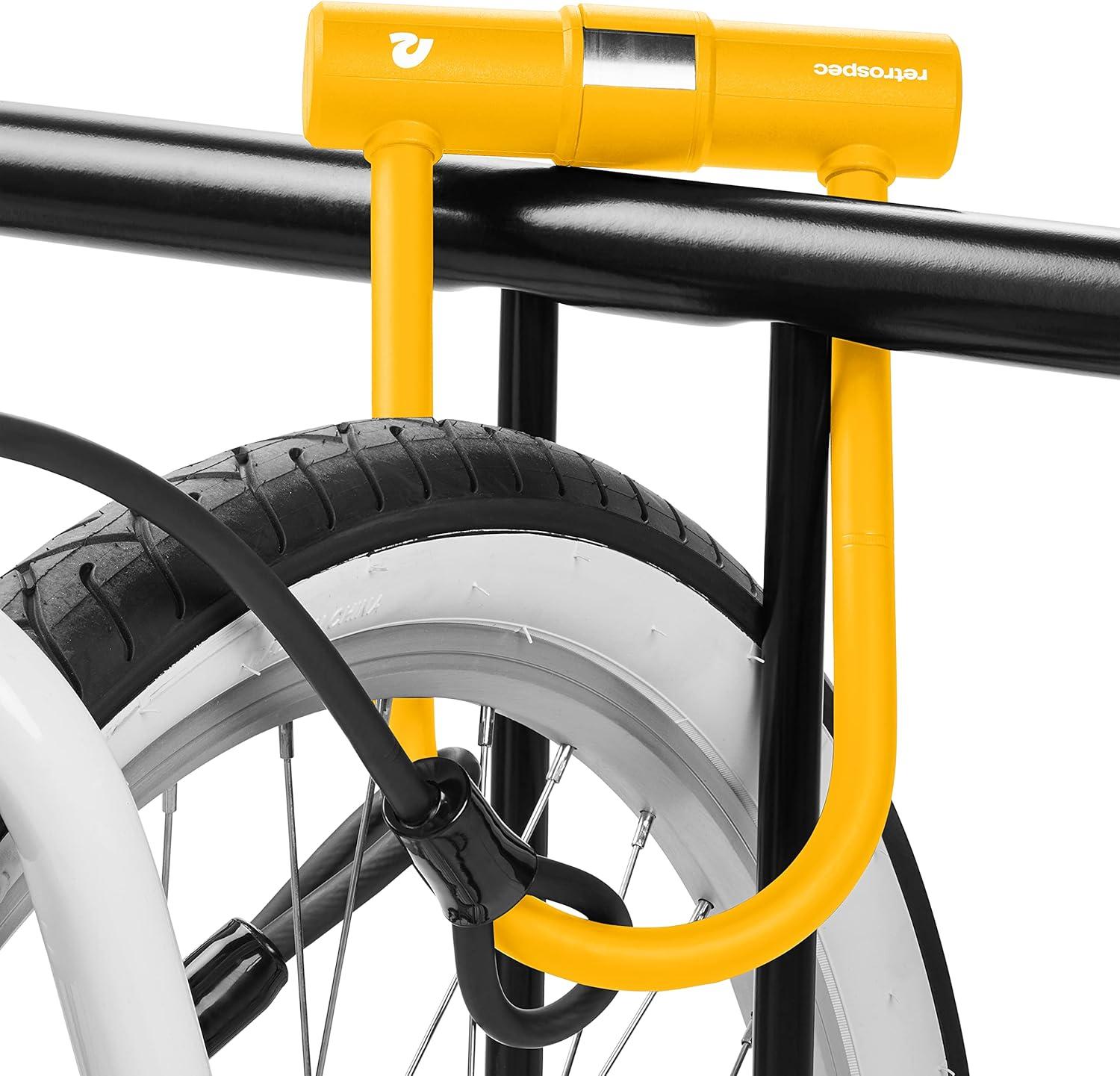 Retrospec Lookout U-Lock Bike Lock with 4Ft Security Cable, Heavy Duty Anti-Theft Bicycle Lock with 14mm Shackle, Pick Resistant & Secure Anti-Rotation Design(Matte Sunflower)