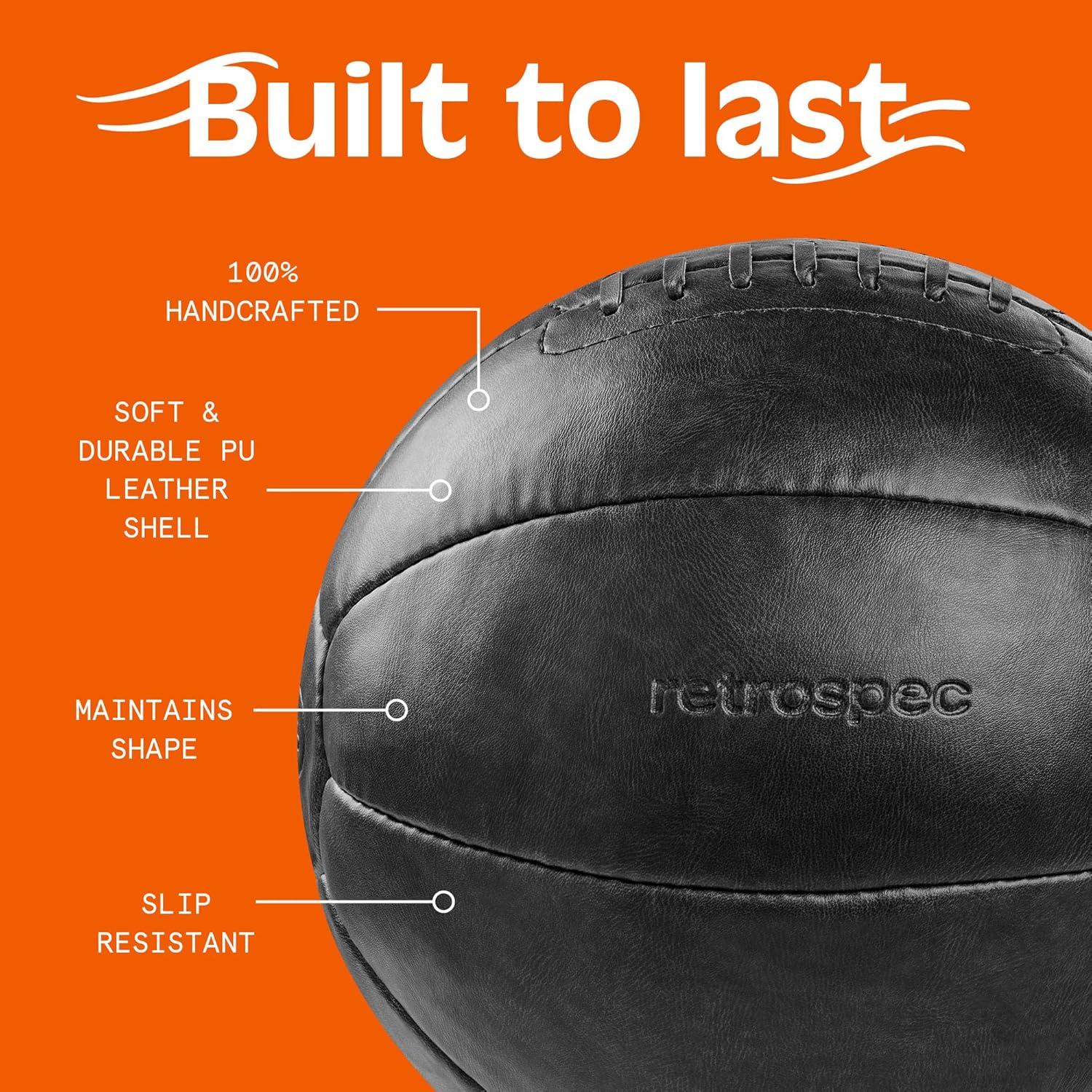Core Weighted Medicine Ball 4, 6, 8, 10, 12, 14, 16, 20, 25, 30 lbs, Soft Touch Vegan Leather with Sturdy Grip for Strength Training, Recovery, Balance Exercises and Other Full-Body Workouts(Black)
