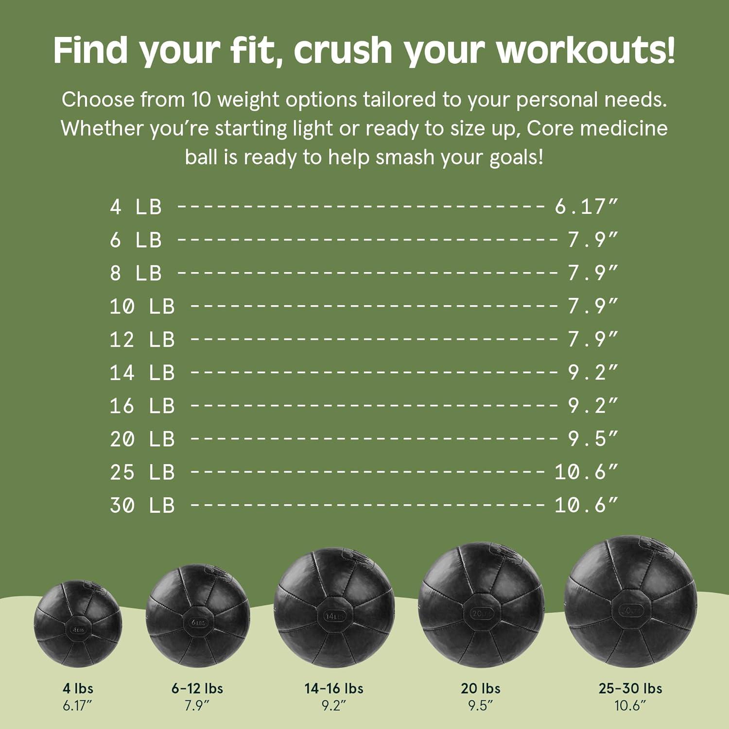 Core Weighted Medicine Ball 4, 6, 8, 10, 12, 14, 16, 20, 25, 30 lbs, Soft Touch Vegan Leather with Sturdy Grip for Strength Training, Recovery, Balance Exercises and Other Full-Body Workouts(Black)