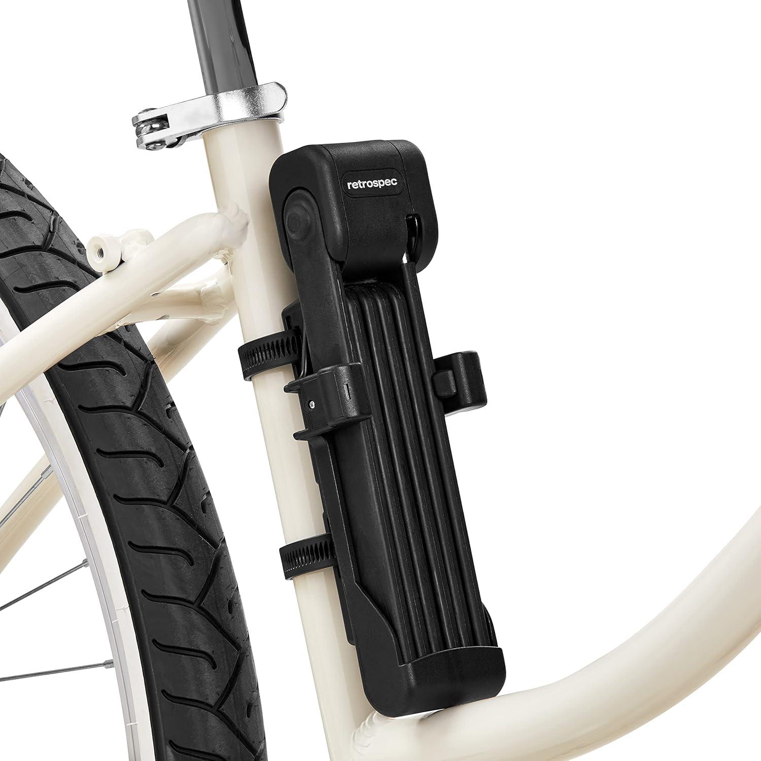 Retrospec Fortitude Folding Bike Lock – Heavy Duty Anti-Theft, 5mm Coated Steel Cut Resistant Bars, Disc Cylinder Pick Resistant Lock with 2 Rust Resistant Keys and Lock Carrier,Matte Black