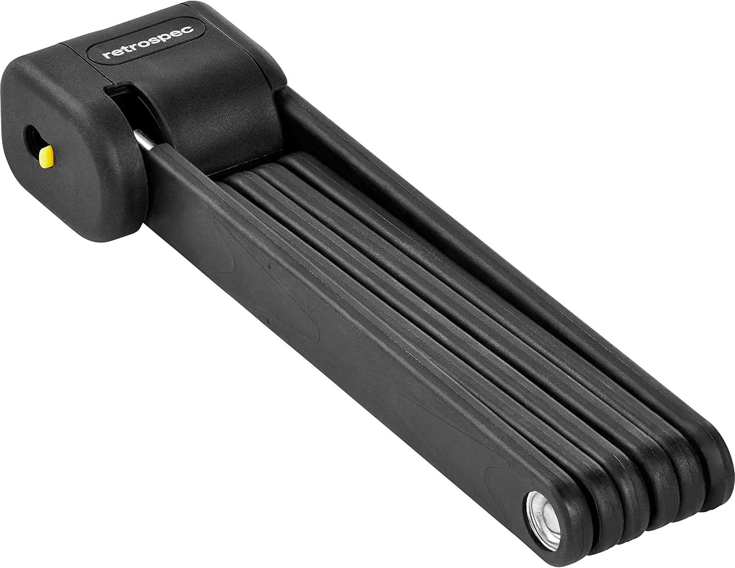 Retrospec Fortitude Folding Bike Lock – Heavy Duty Anti-Theft, 5mm Coated Steel Cut Resistant Bars, Disc Cylinder Pick Resistant Lock with 2 Rust Resistant Keys and Lock Carrier,Matte Black