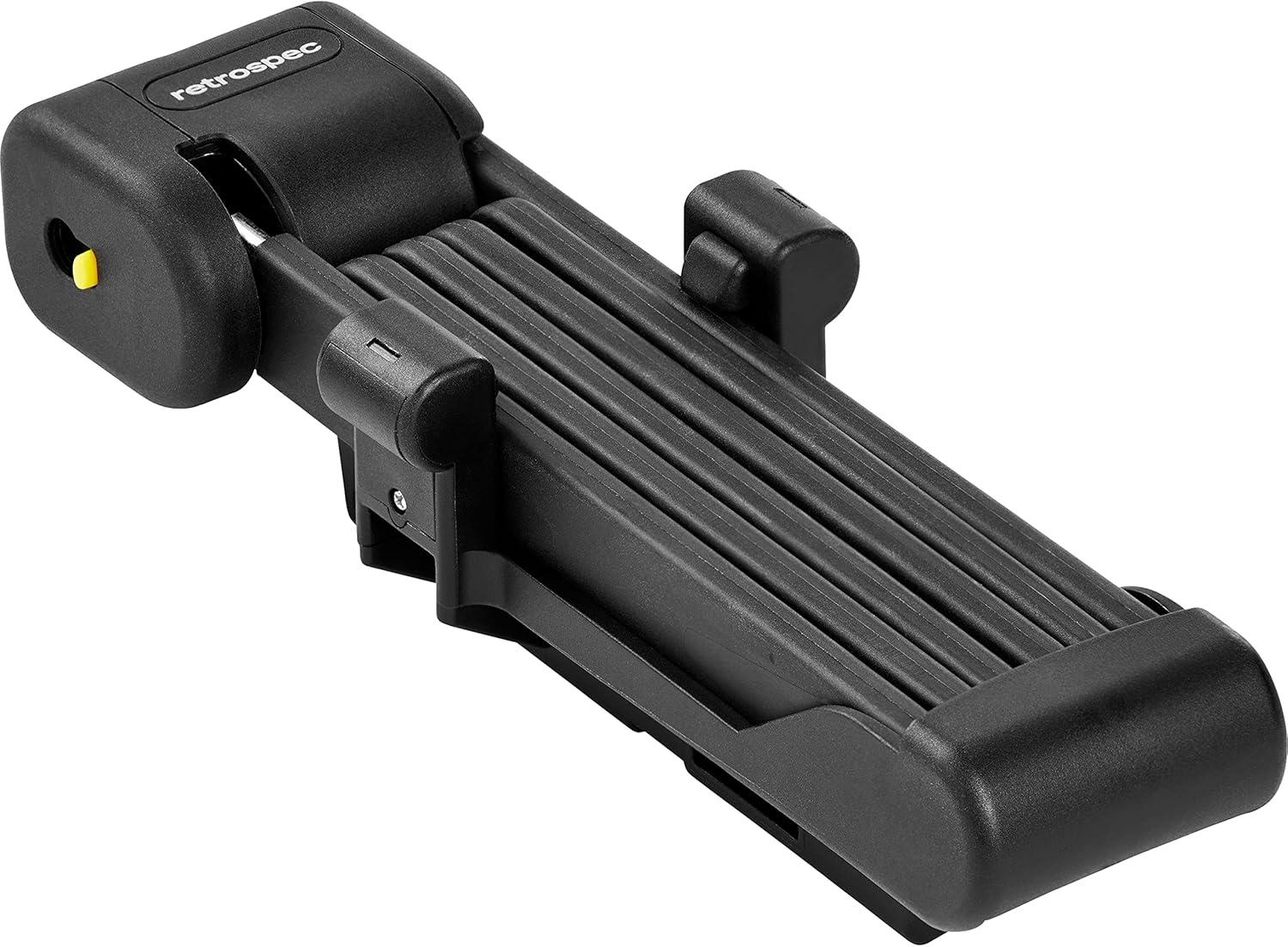 Retrospec Fortitude Folding Bike Lock – Heavy Duty Anti-Theft, 5mm Coated Steel Cut Resistant Bars, Disc Cylinder Pick Resistant Lock with 2 Rust Resistant Keys and Lock Carrier,Matte Black