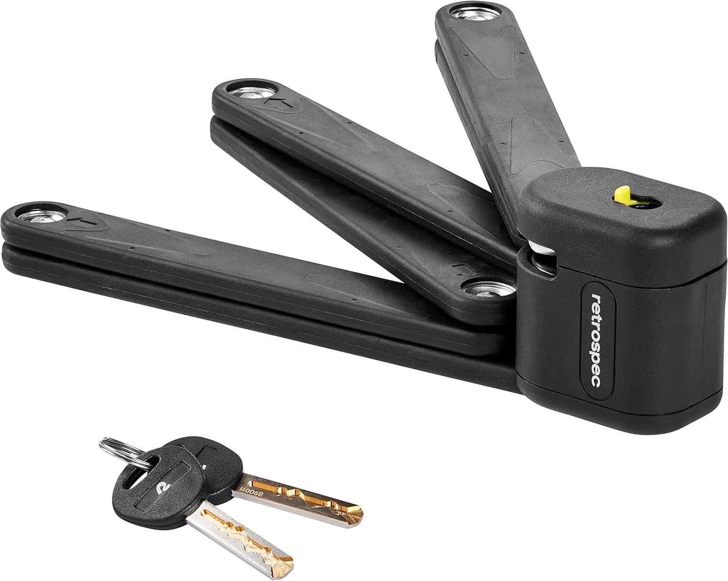 Retrospec Fortitude Folding Bike Lock – Heavy Duty Anti-Theft, 5mm Coated Steel Cut Resistant Bars, Disc Cylinder Pick Resistant Lock with 2 Rust Resistant Keys and Lock Carrier,Matte Black