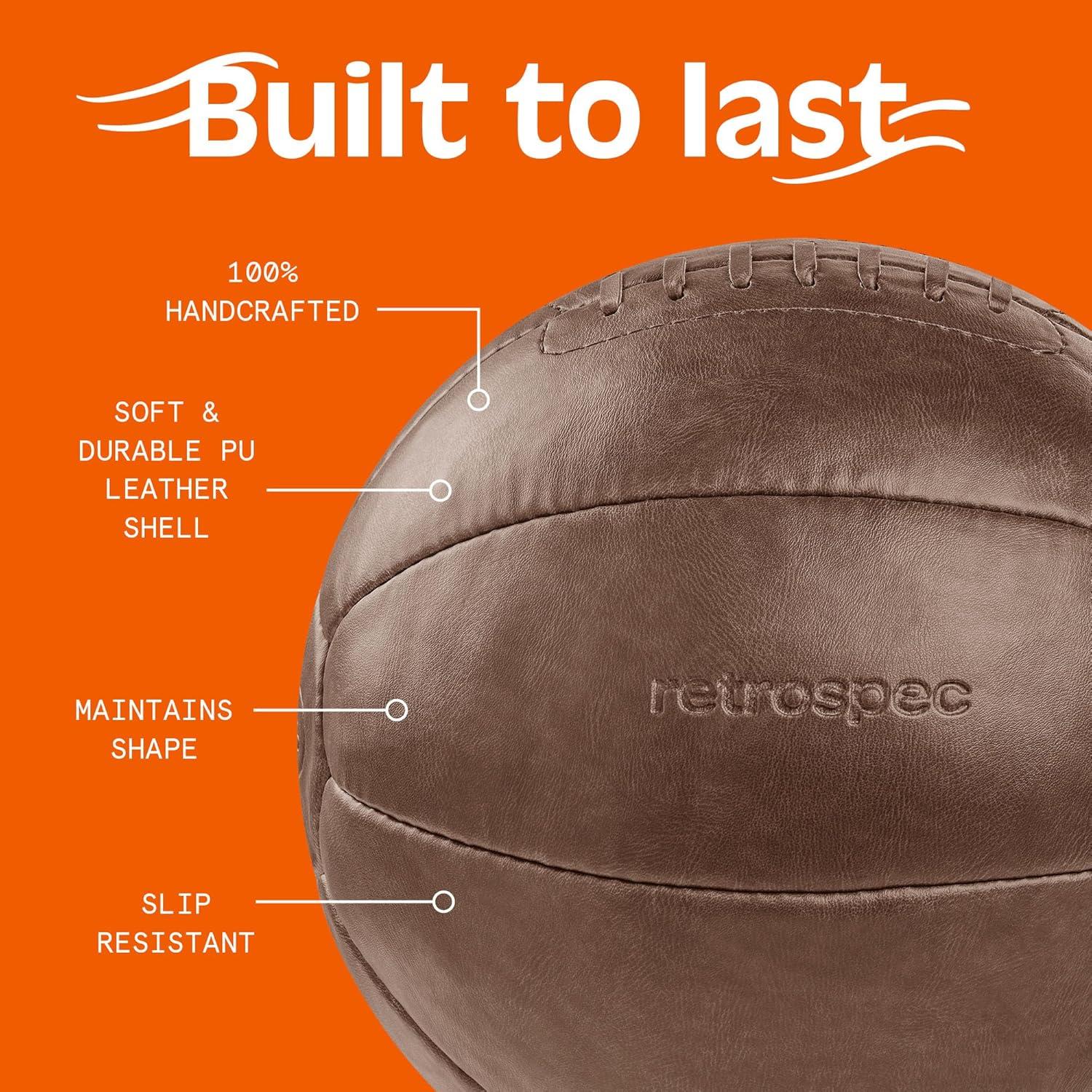 Core Weighted Medicine Ball 4, 6, 8, 10, 12, 14, 16, 20, 25, 30 lbs, Soft Touch Vegan Leather with Sturdy Grip for Strength Training, Recovery, Balance Exercises and Other Full-Body Workouts(Brown)
