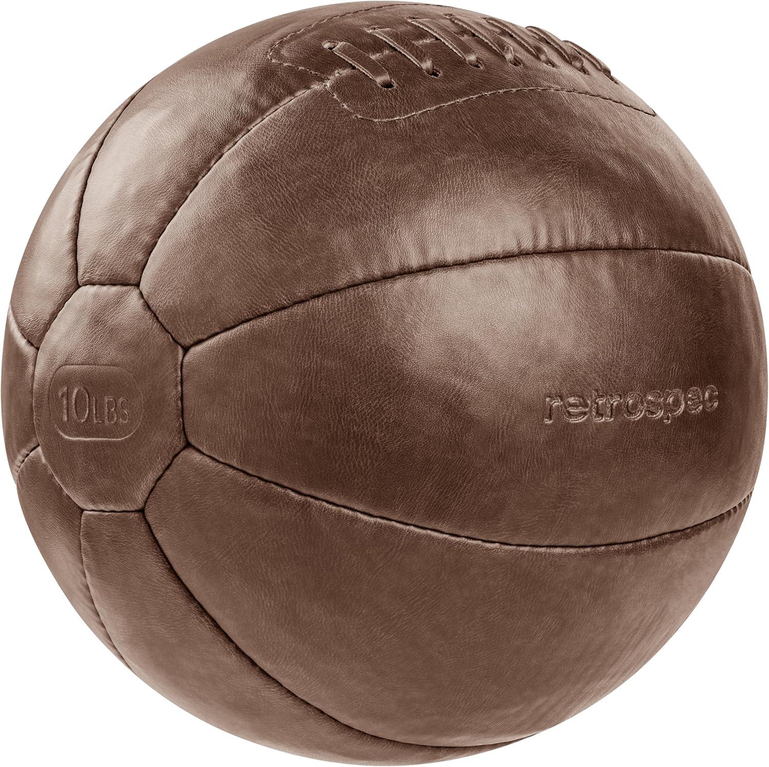 Core Weighted Medicine Ball 4, 6, 8, 10, 12, 14, 16, 20, 25, 30 lbs, Soft Touch Vegan Leather with Sturdy Grip for Strength Training, Recovery, Balance Exercises and Other Full-Body Workouts(Brown)