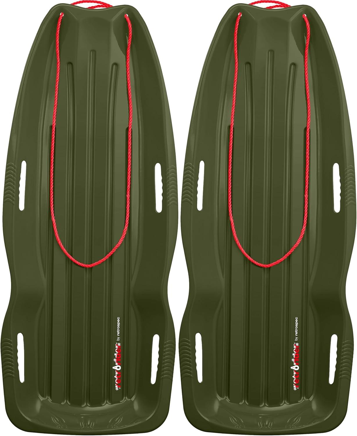 Retrospec Retrorider Plastic Snow Sled – Toboggan Style with Pull Rope, Cold-Resistant Coating, and Hard Bottom for Smooth Downhill Rides – Available in 35″ and 48″ Sizes for Kids and Adults(Mistletoe)