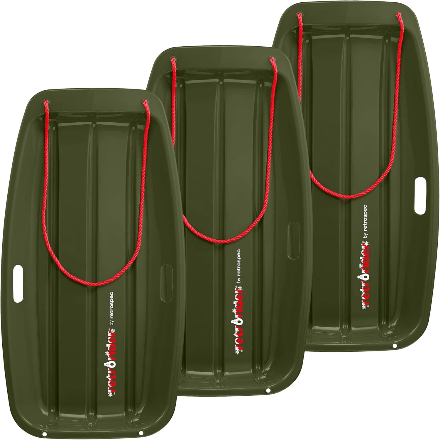 Retrospec Retrorider Plastic Snow Sled – Toboggan Style with Pull Rope, Cold-Resistant Coating, and Hard Bottom for Smooth Downhill Rides – Available in 35″ and 48″ Sizes for Kids and Adults(Mistletoe)