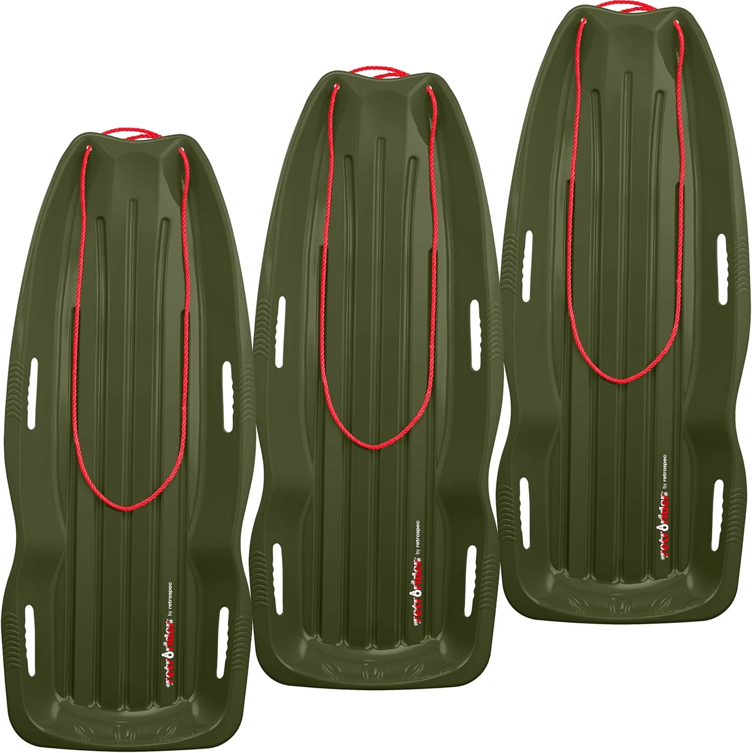 Retrospec Retrorider Plastic Snow Sled – Toboggan Style with Pull Rope, Cold-Resistant Coating, and Hard Bottom for Smooth Downhill Rides – Available in 35″ and 48″ Sizes for Kids and Adults(Mistletoe)