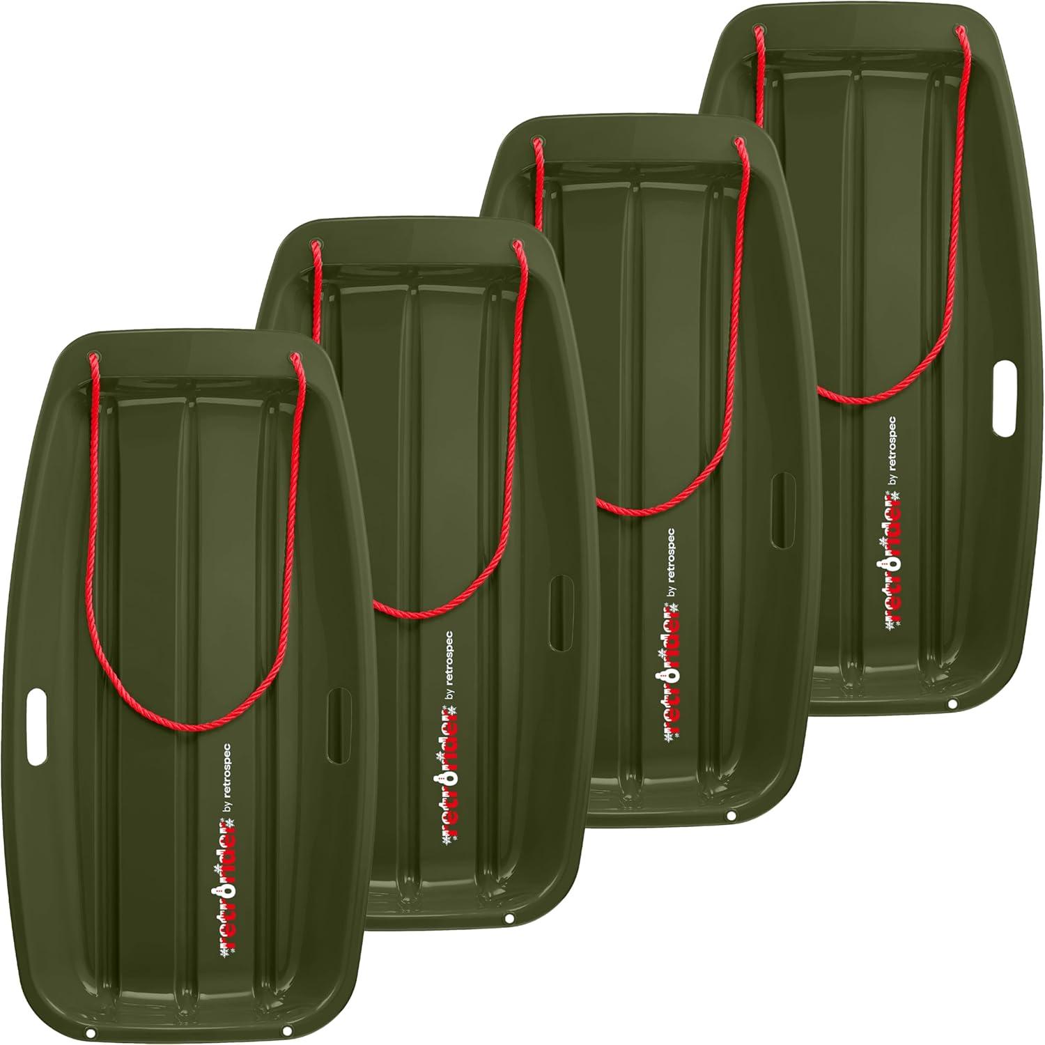 Retrospec Retrorider Plastic Snow Sled – Toboggan Style with Pull Rope, Cold-Resistant Coating, and Hard Bottom for Smooth Downhill Rides – Available in 35″ and 48″ Sizes for Kids and Adults(Mistletoe)