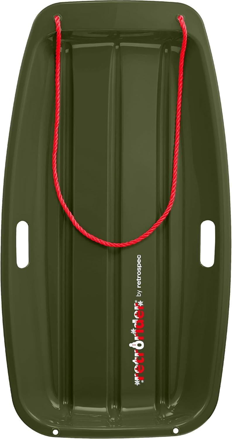 Retrospec Retrorider Plastic Snow Sled – Toboggan Style with Pull Rope, Cold-Resistant Coating, and Hard Bottom for Smooth Downhill Rides – Available in 35″ and 48″ Sizes for Kids and Adults(Mistletoe)
