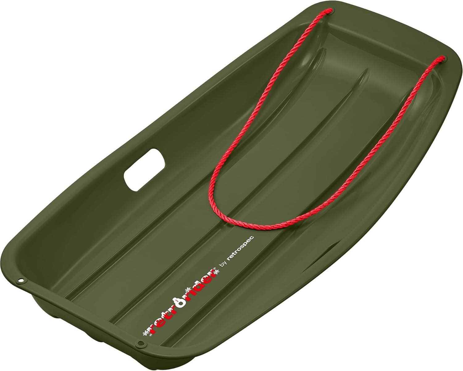 Retrospec Retrorider Plastic Snow Sled – Toboggan Style with Pull Rope, Cold-Resistant Coating, and Hard Bottom for Smooth Downhill Rides – Available in 35″ and 48″ Sizes for Kids and Adults(Mistletoe)