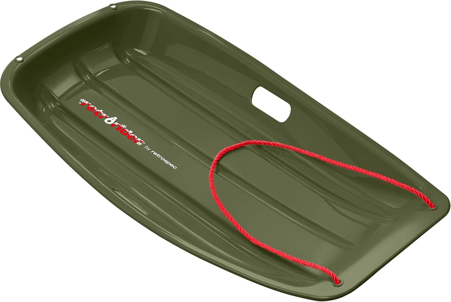 Retrospec Retrorider Plastic Snow Sled – Toboggan Style with Pull Rope, Cold-Resistant Coating, and Hard Bottom for Smooth Downhill Rides – Available in 35″ and 48″ Sizes for Kids and Adults(Mistletoe)