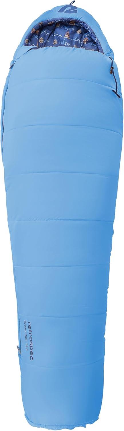 Retrospec Dream 25 Kids Sleeping Bag for Camping – Mummy Style, Water-Resistant, Lightweight 3lbs 3oz, Adjustable Length, Draft Collar, 25°F Rating(Cloud Dreamer)