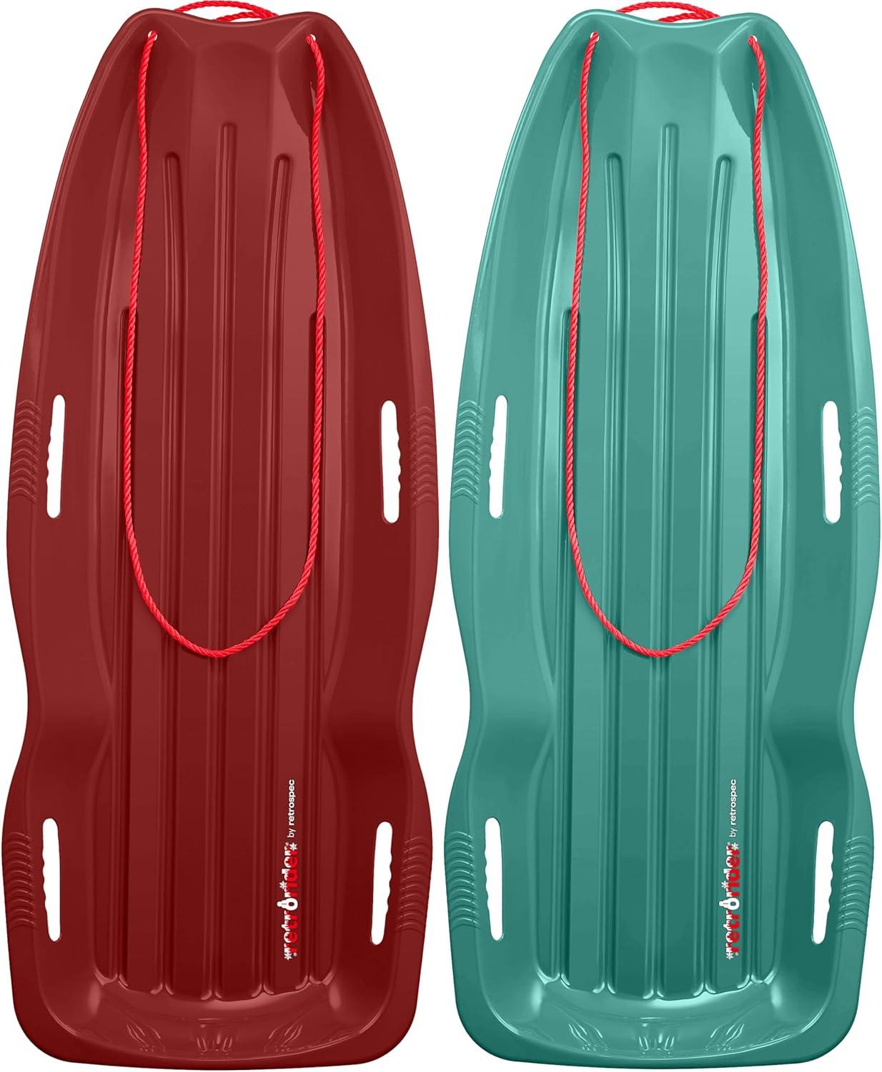 Retrospec Retrorider Plastic Snow Sled – Toboggan Style with Pull Rope, Cold-Resistant Coating, and Hard Bottom for Smooth Downhill Rides – Available in 35″ and 48″ Sizes for Kids and Adults(Brrgundy  Wintertide)